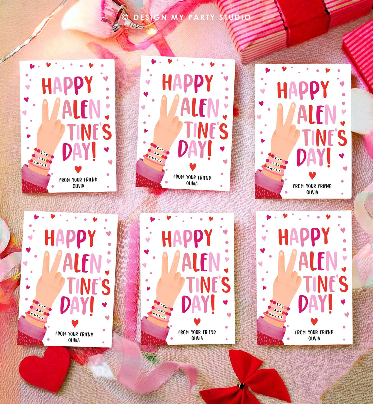 Editable Bracelet Valentines Card Happy Valentine&#39;s Day Gift Tag You Are Sweet Girls Kids School Classroom Digital Download Printable 0370