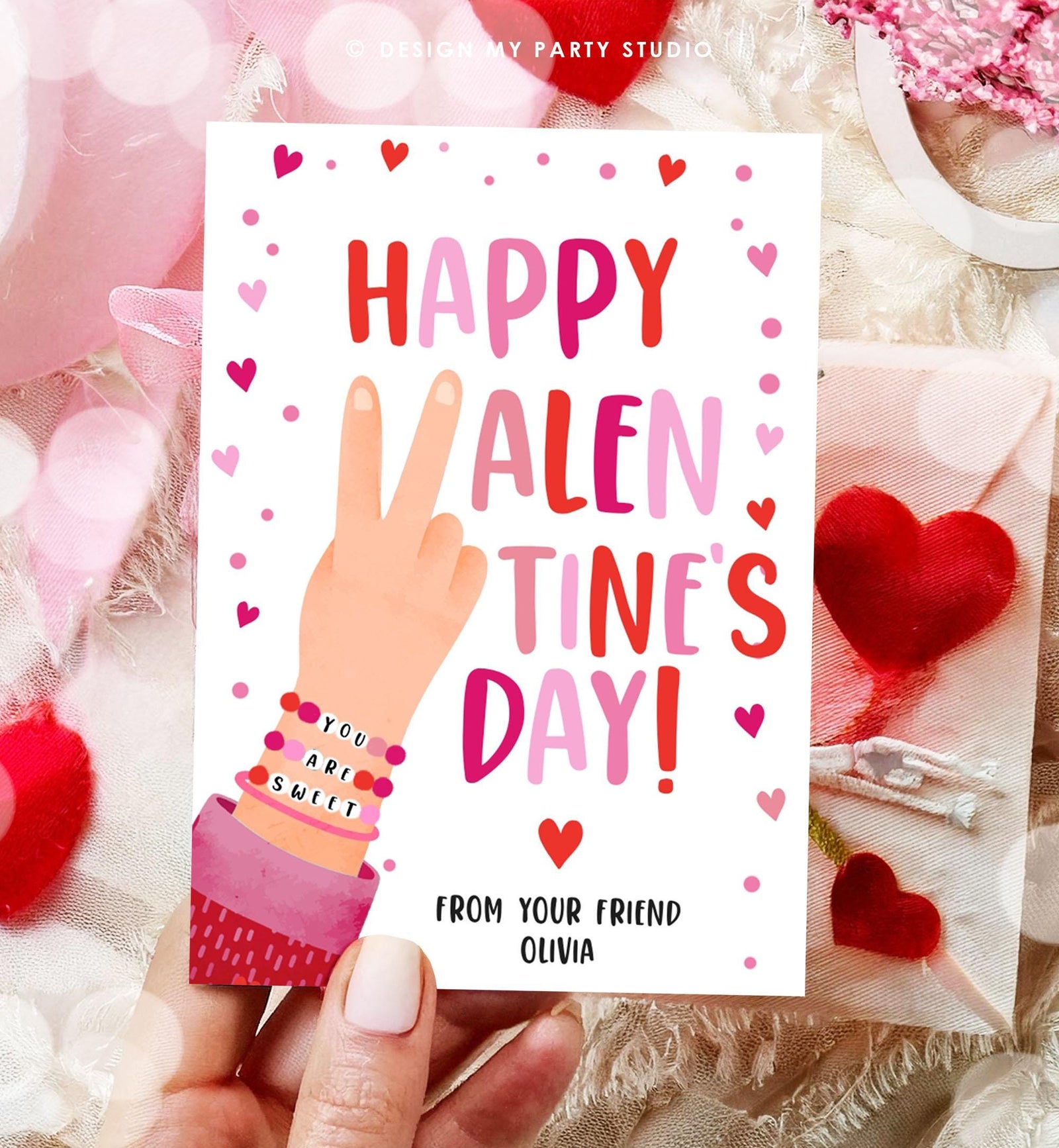 Editable Bracelet Valentines Card Happy Valentine's Day Gift Tag You Are Sweet Girls Kids School Classroom Digital Download Printable 0370