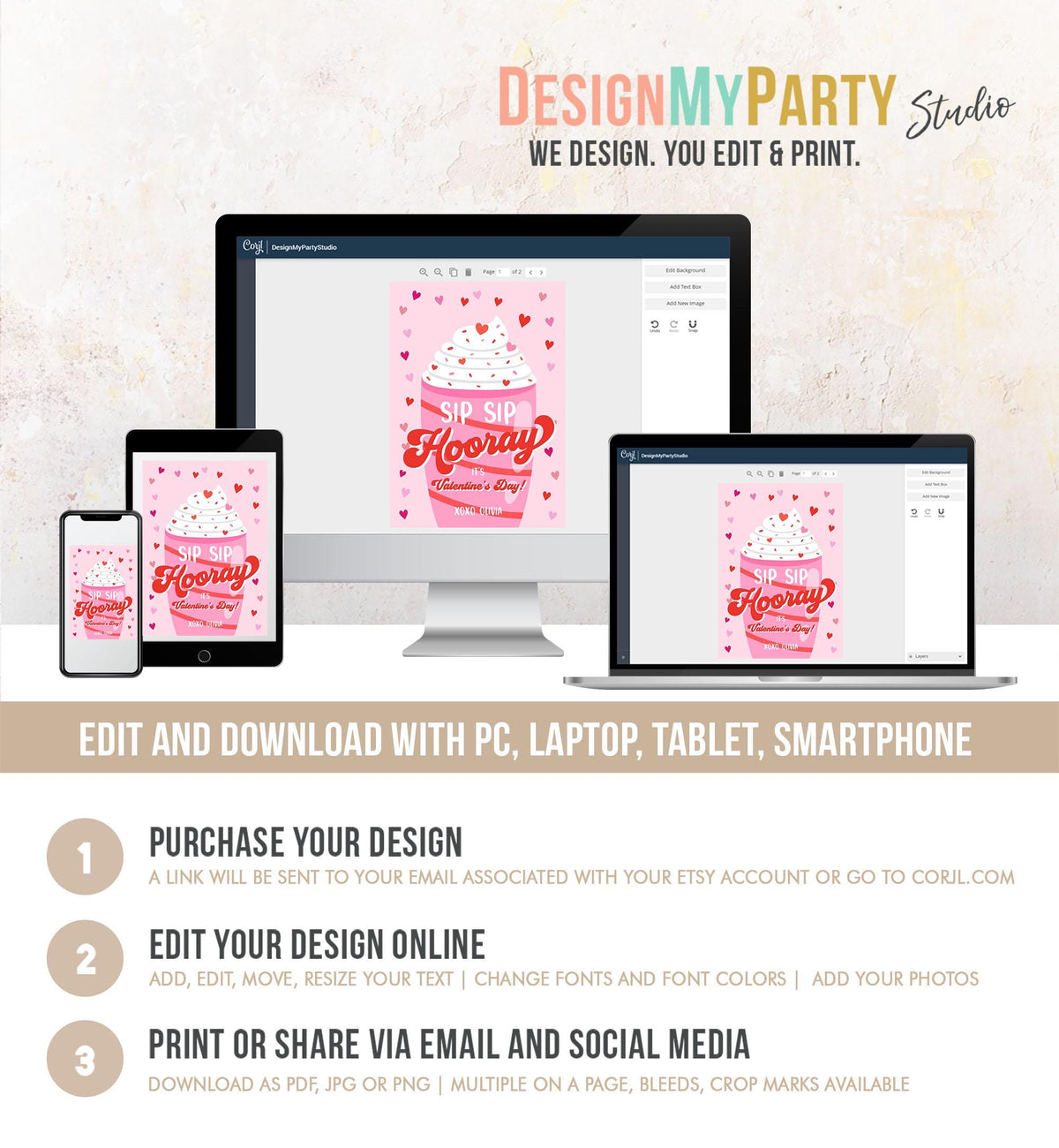 Editable Silly Straw Valentine Card Sip Sip Hooray It&#39;s Valentine&#39;s Day Crazy Straw Kids School Classroom Digital Download Printable 0370