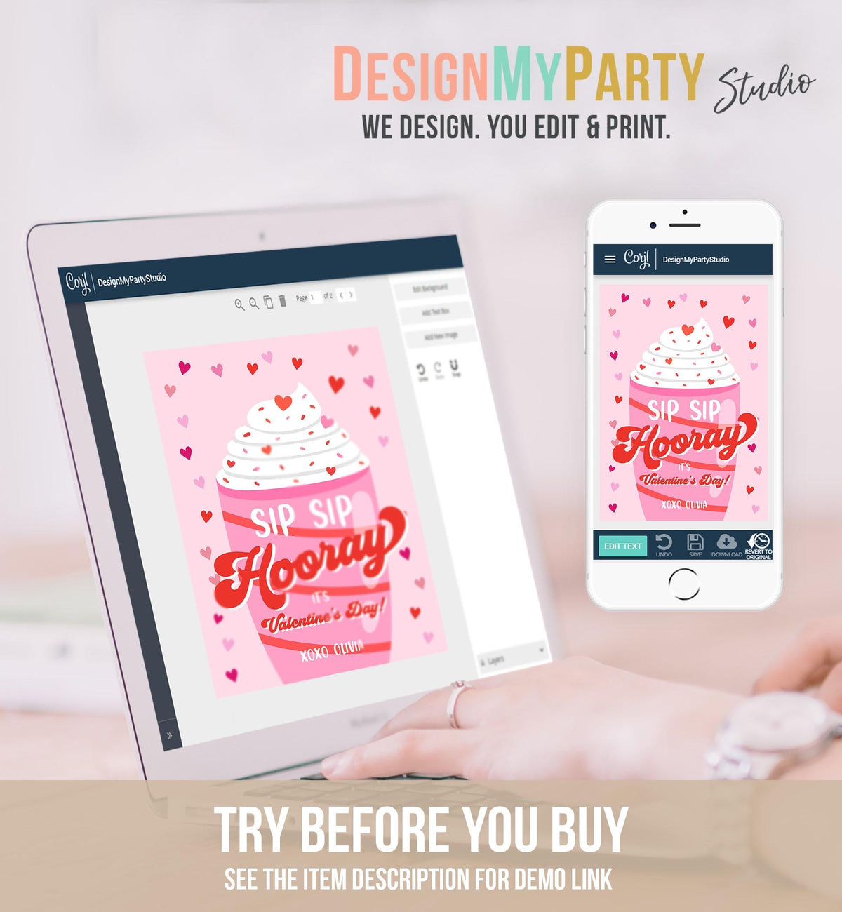 Editable Silly Straw Valentine Card Sip Sip Hooray It&#39;s Valentine&#39;s Day Crazy Straw Kids School Classroom Digital Download Printable 0370