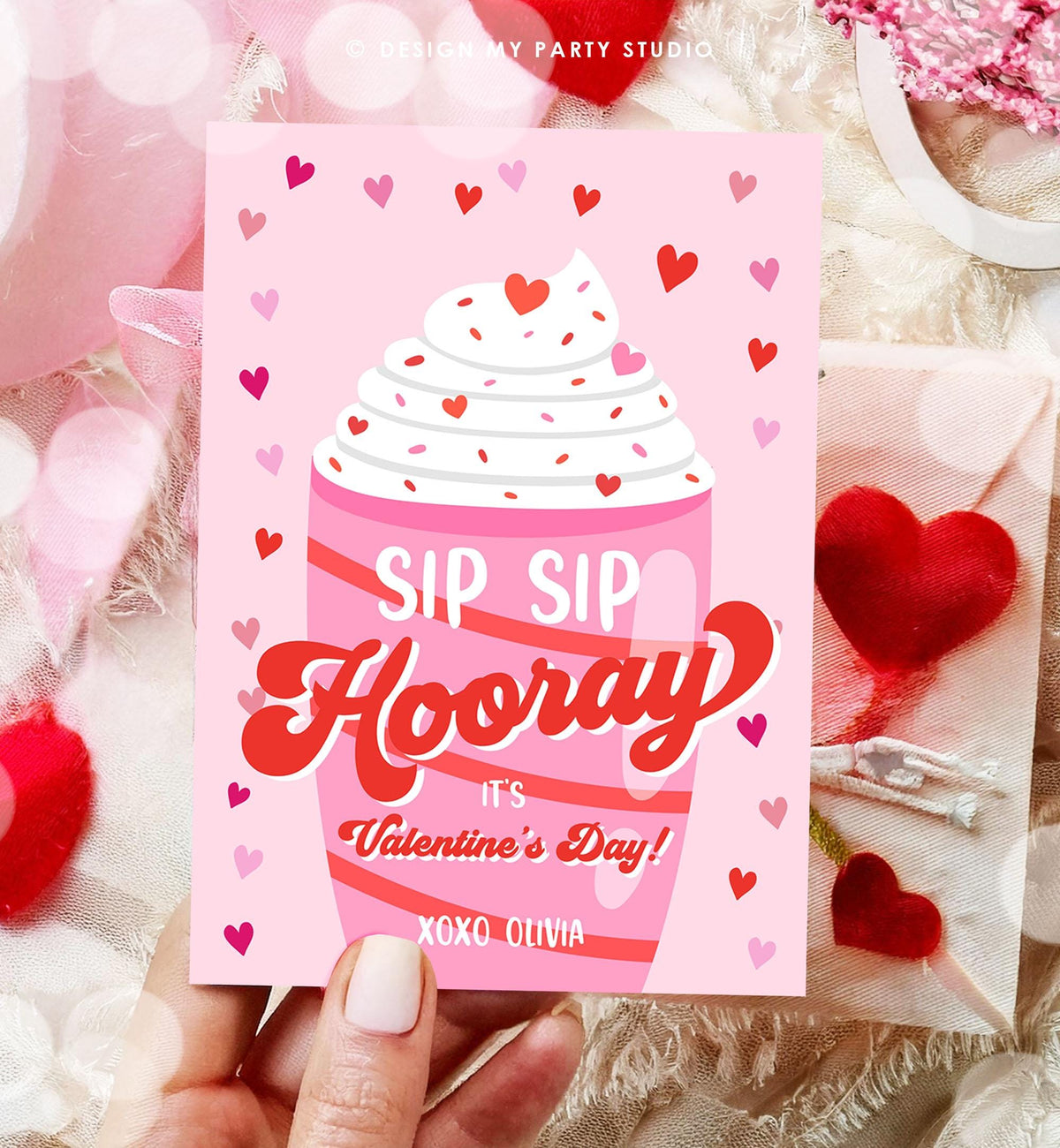 Editable Silly Straw Valentine Card Sip Sip Hooray It&#39;s Valentine&#39;s Day Crazy Straw Kids School Classroom Digital Download Printable 0370