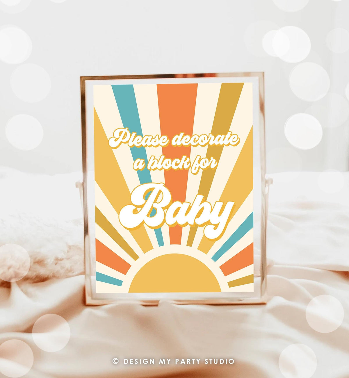 Decorate a Block Sunshine Baby Shower Sign Here Comes the Son Sun Groovy Retro Boy Activity Party Decor Digital Download Printable 0457