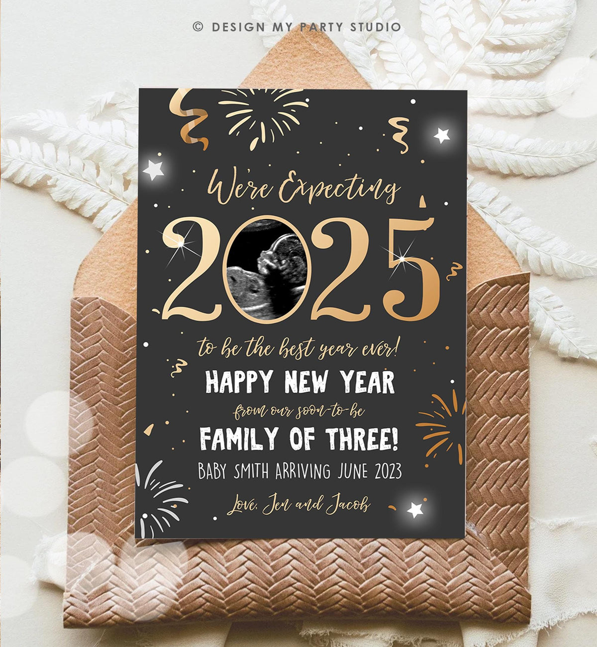 Editable New Year Pregnancy Reveal Card Pregnancy Announcement New Years 2025 Ultrasound Card Instant Download Digital Corjl Template 0280