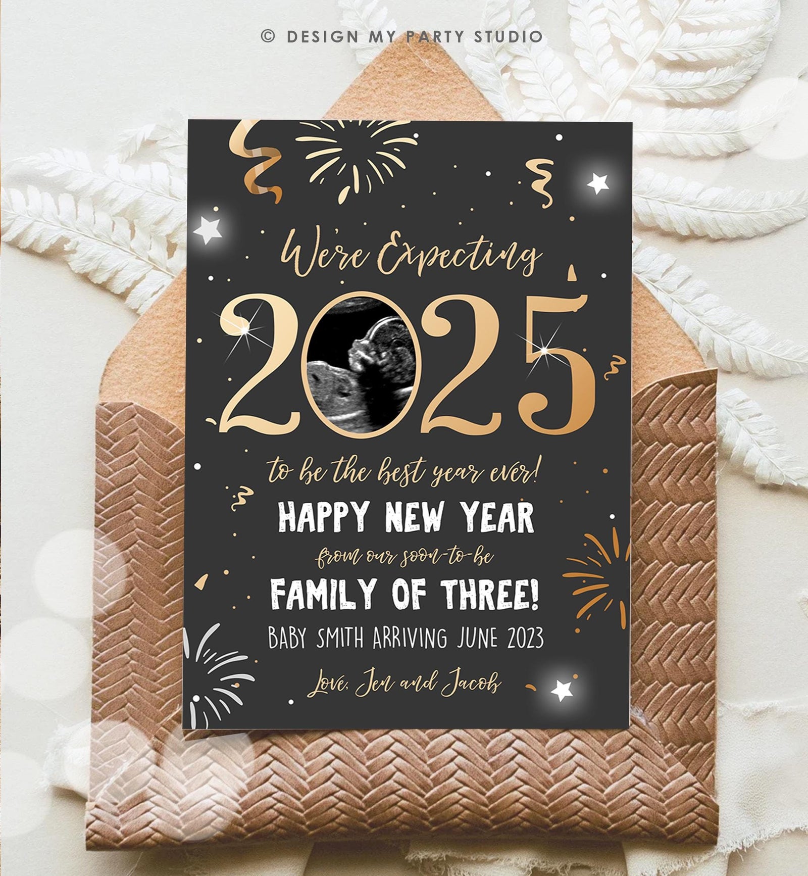 Editable New Year Pregnancy Reveal Card Pregnancy Announcement New Years 2025 Ultrasound Card Instant Download Digital Corjl Template 0280