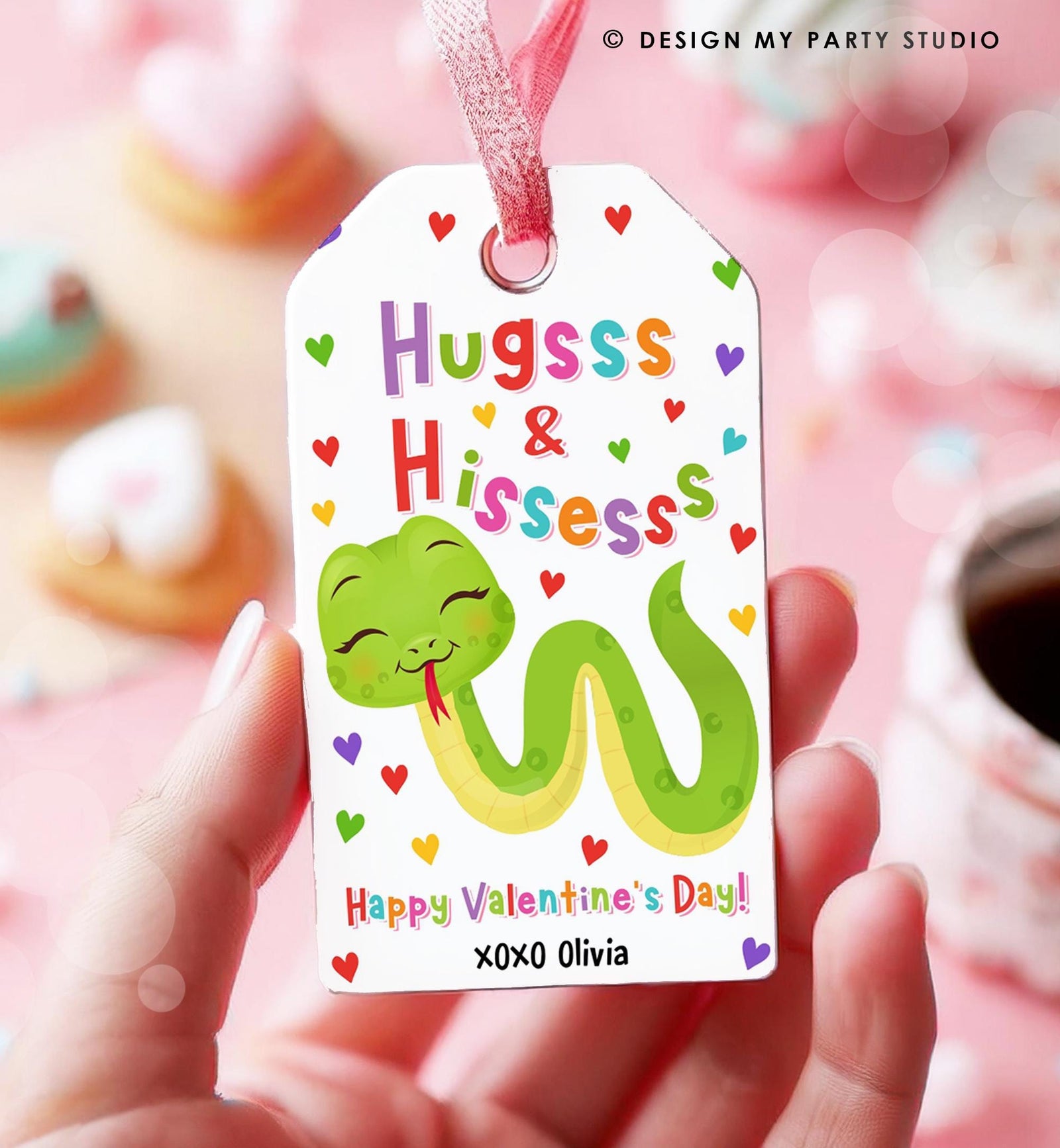 Editable Hugs and Hisses Valentines Day Gift Tag Valentine Snake Reptile Goody Bag Favor Kids School Classroom Template Printable 0370