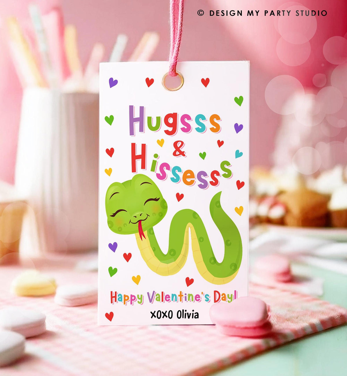 Editable Hugs and Hisses Valentines Day Gift Tag Valentine Snake Reptile Goody Bag Favor Kids School Classroom Template Printable 0370
