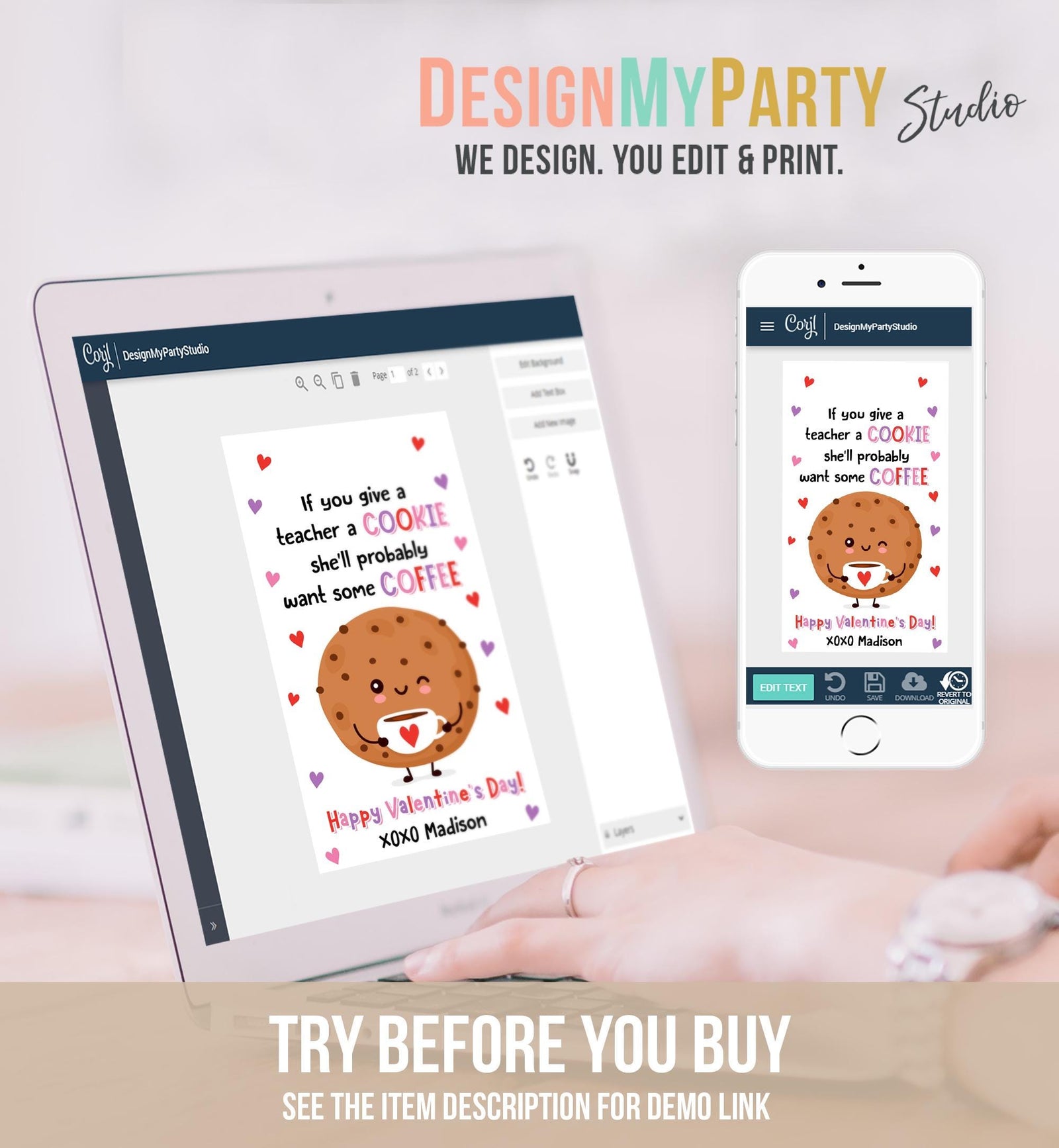 Editable If You Give A Teacher A Cookie Coffee Valentines Day Gift Tag Teacher Appreciation Favor School Classroom Template Printable 0370