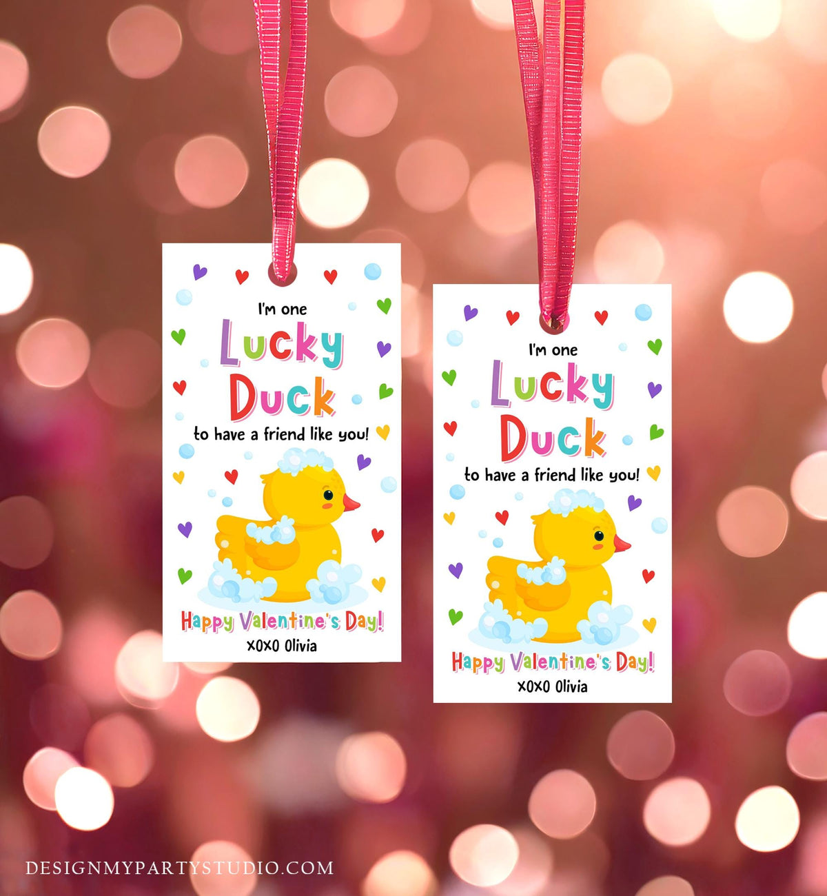Editable One Lucky Duck Valentines Day Gift Tag Valentine Bath Rubber Duck Non Candy Favor Kids School Classroom Template Printable 0370