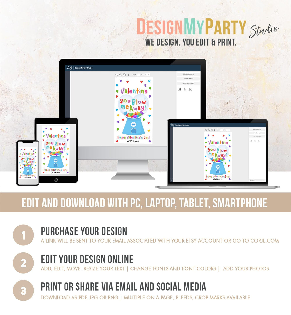 Editable Valentine You Blow Me Away Valentines Day Gift Tag Boy Gumball Machine Bubble Gum Kids School Classroom Template Printable 0370