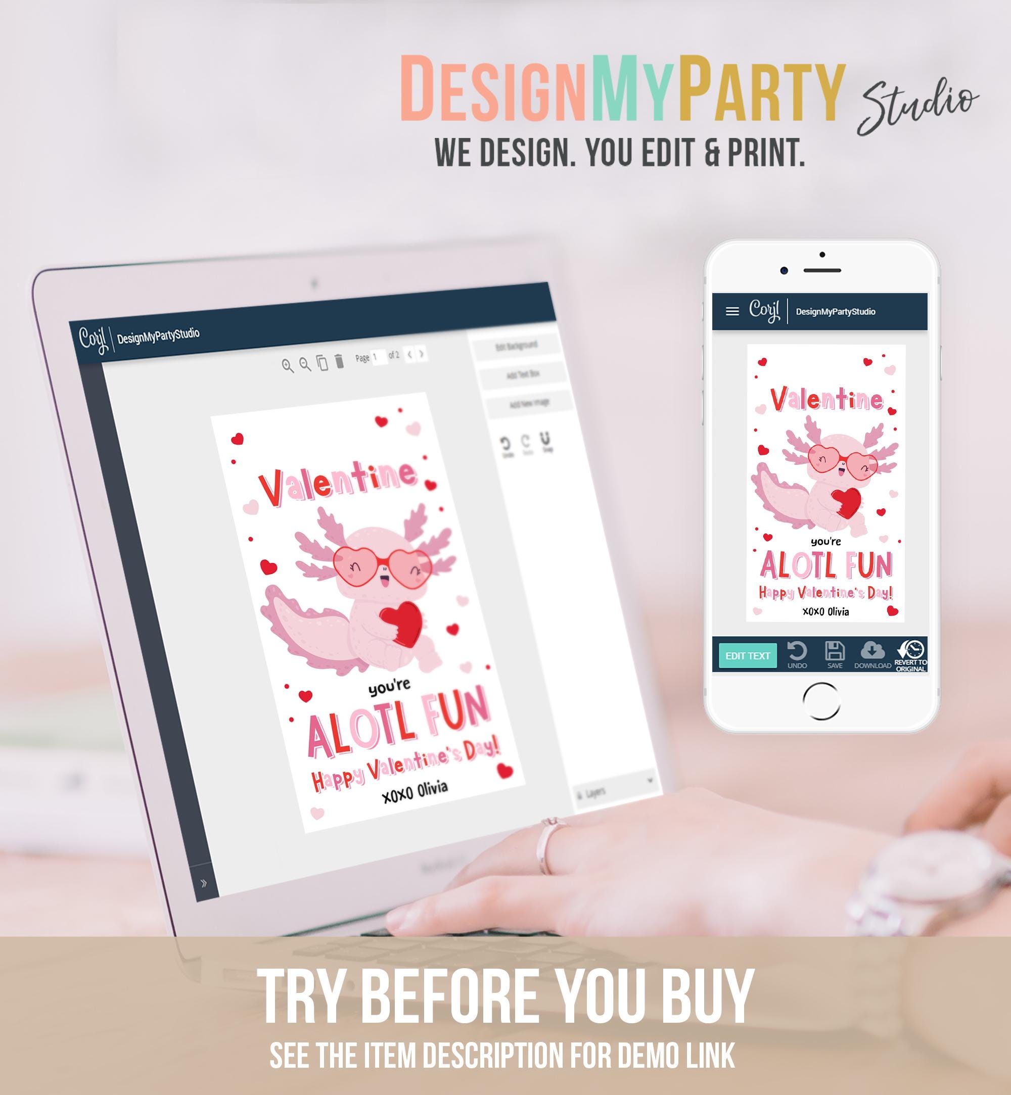 Editable Axolotl You're Alotl Fun Valentines Day Gift Tag Valentine Fish Ocean Goody Bag Favor Kids School Classroom Template Printable 0370