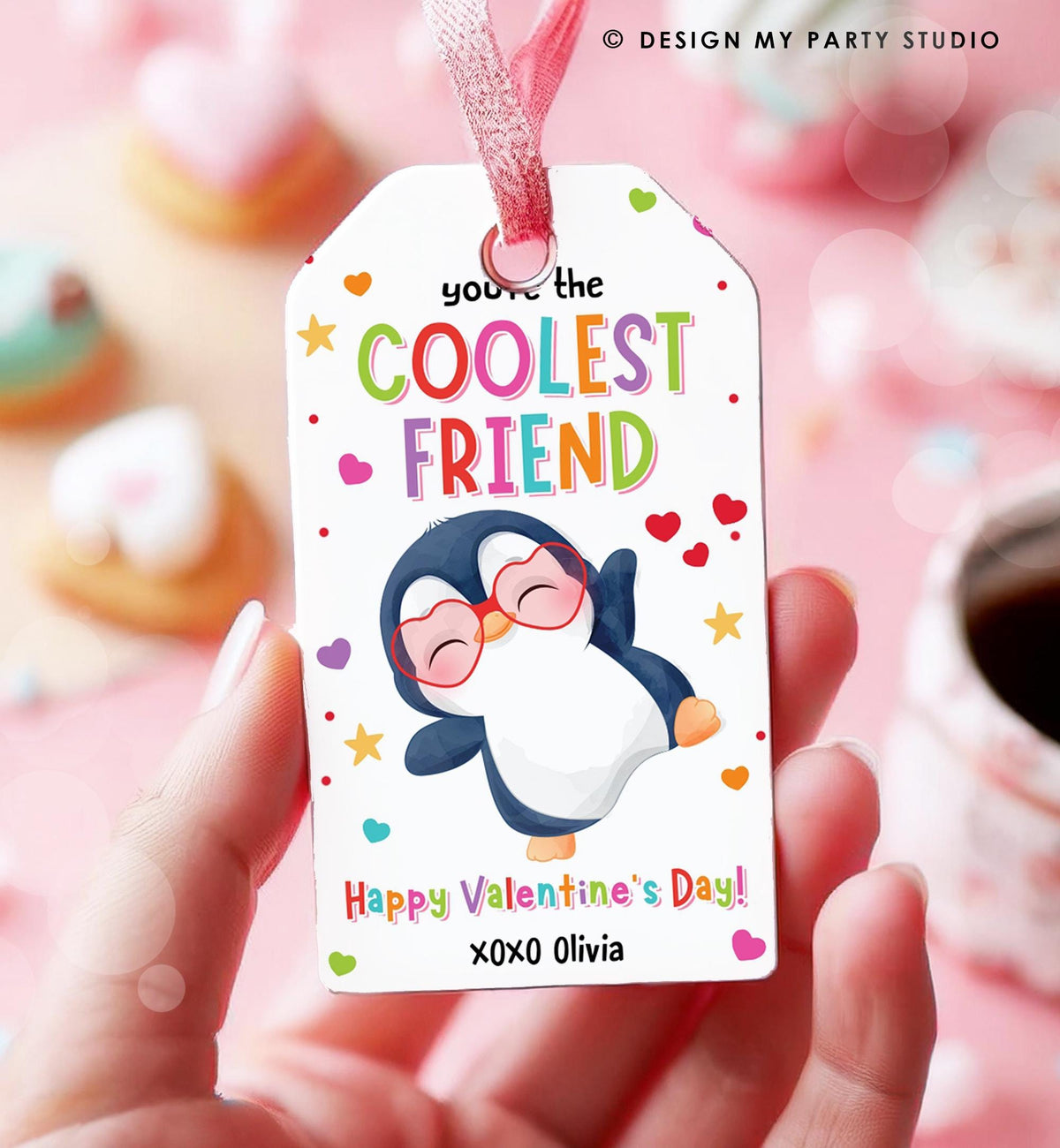 Editable You&#39;re the Coolest Friend Valentines Day Gift Tag Valentine Penguin Goody Bag Favor Kids School Classroom Template Printable 0370