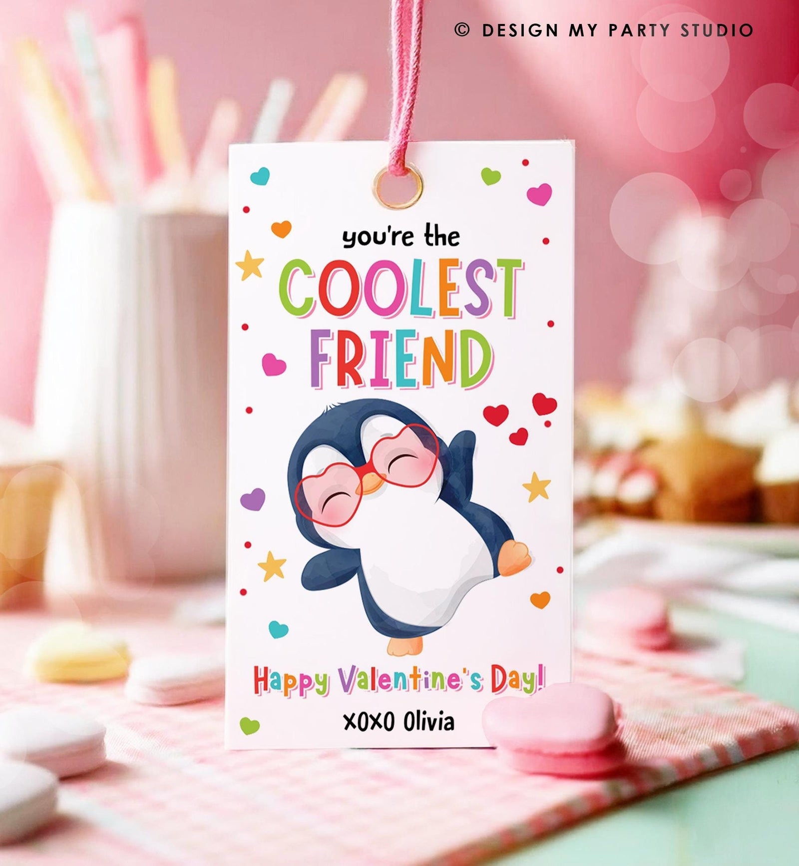 Editable You're the Coolest Friend Valentines Day Gift Tag Valentine Penguin Goody Bag Favor Kids School Classroom Template Printable 0370