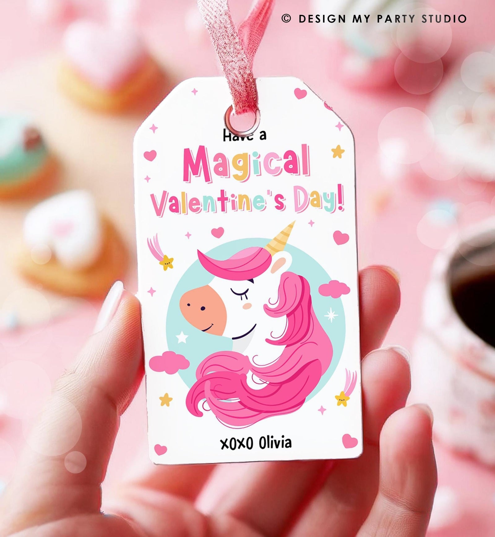 Editable Unicorn Magical Valentine's Day Valentine Day Gift Tag Rainbow Goody Bag Favor Kids School Classroom Template Printable 0370