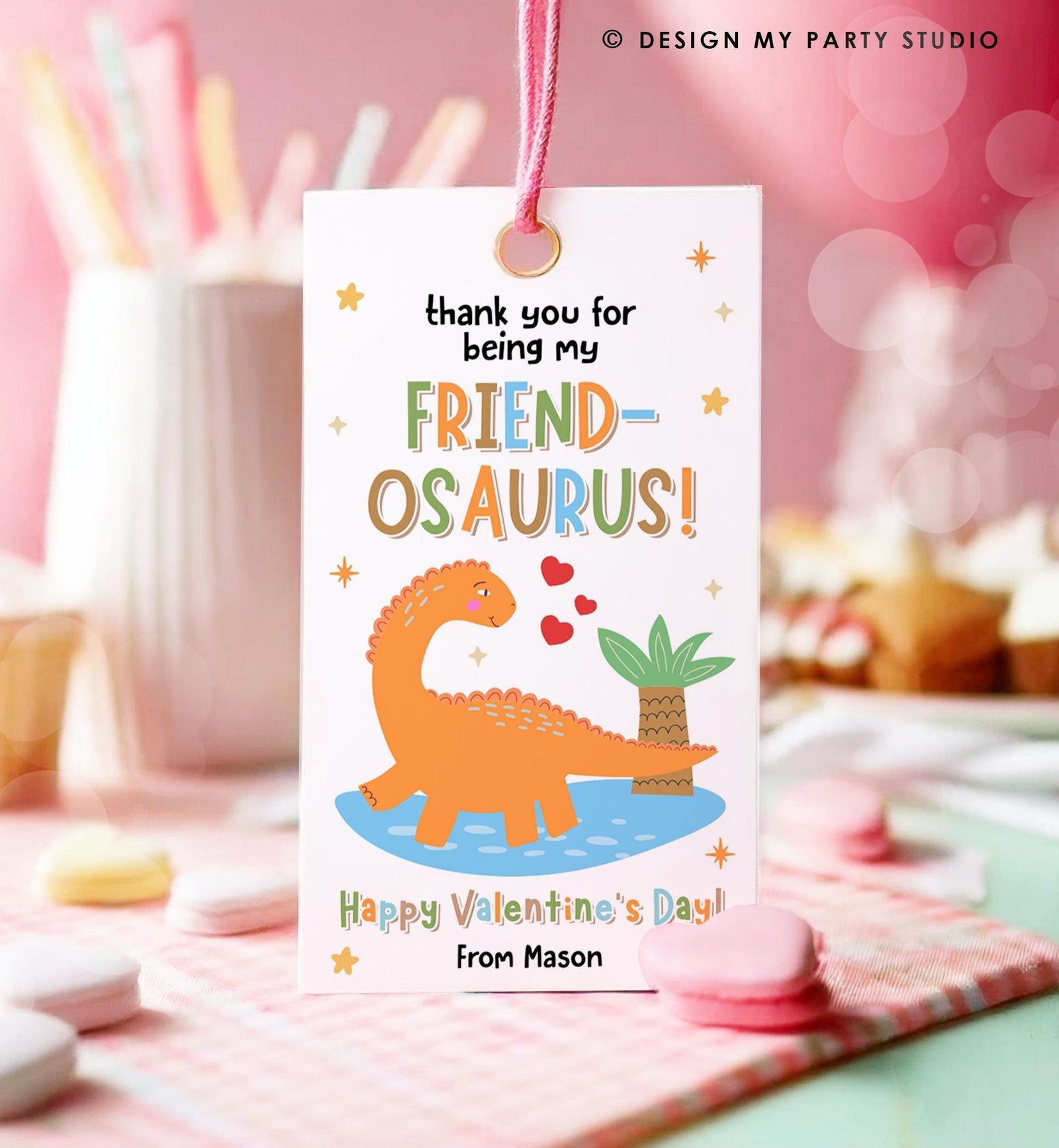 Editable Friend-Osaurus Valentines Day Gift Tag Dinosaur Dino Friendosaurus Card Favor Kids School Classroom Template Printable 0370
