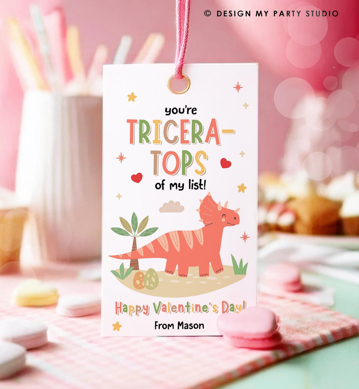 Editable You&#39;re Tricera-Tops Valentines Day Gift Tag Dinosaur Dino Triceratops Favor Card Kids School Classroom Template Printable 0370