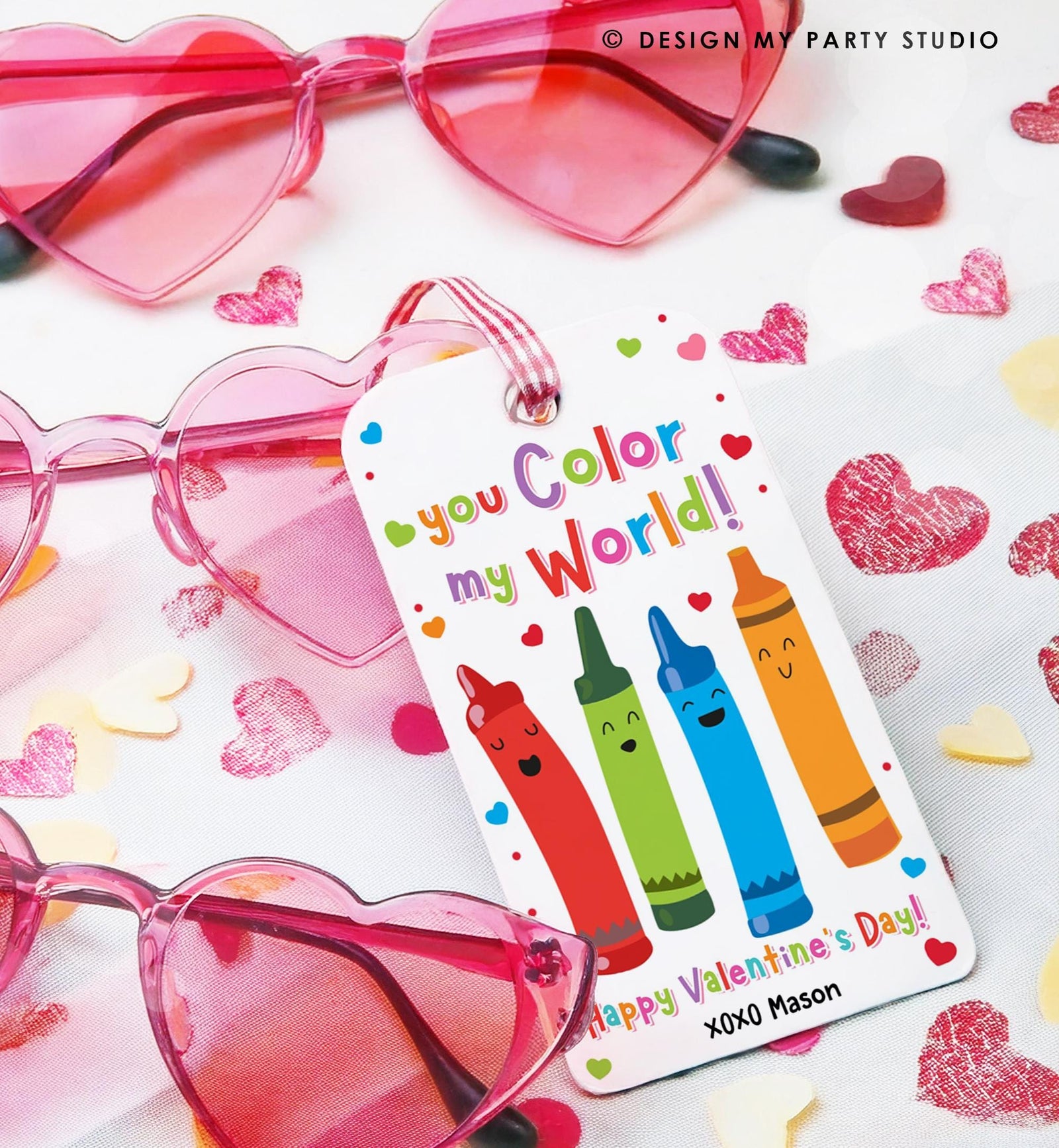 Editable You Color My World Crayon Valentines Day Gift Tag Valentine Paint Colors Bag Favor Kids School Classroom Template Printable 0370