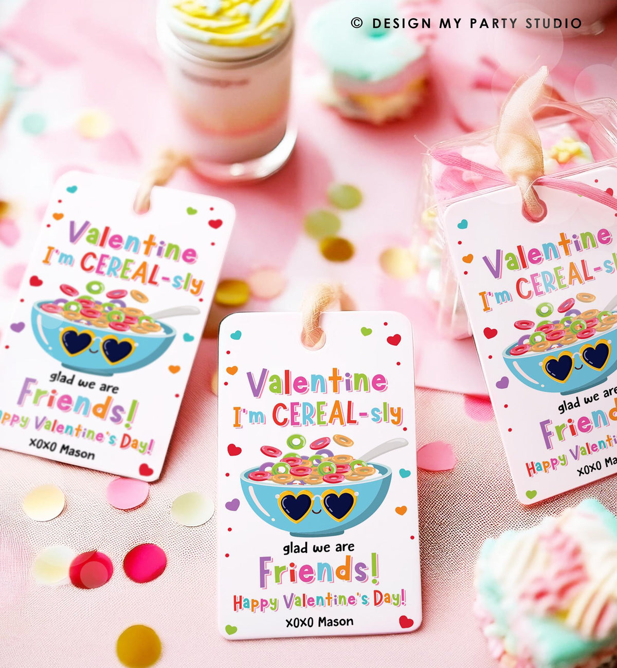 Editable I&#39;m Cereal-Sly Glad We Are Friends Valentines Day Gift Tag Valentine Breakfast Cereal Kids School Classroom Template Printable 0370