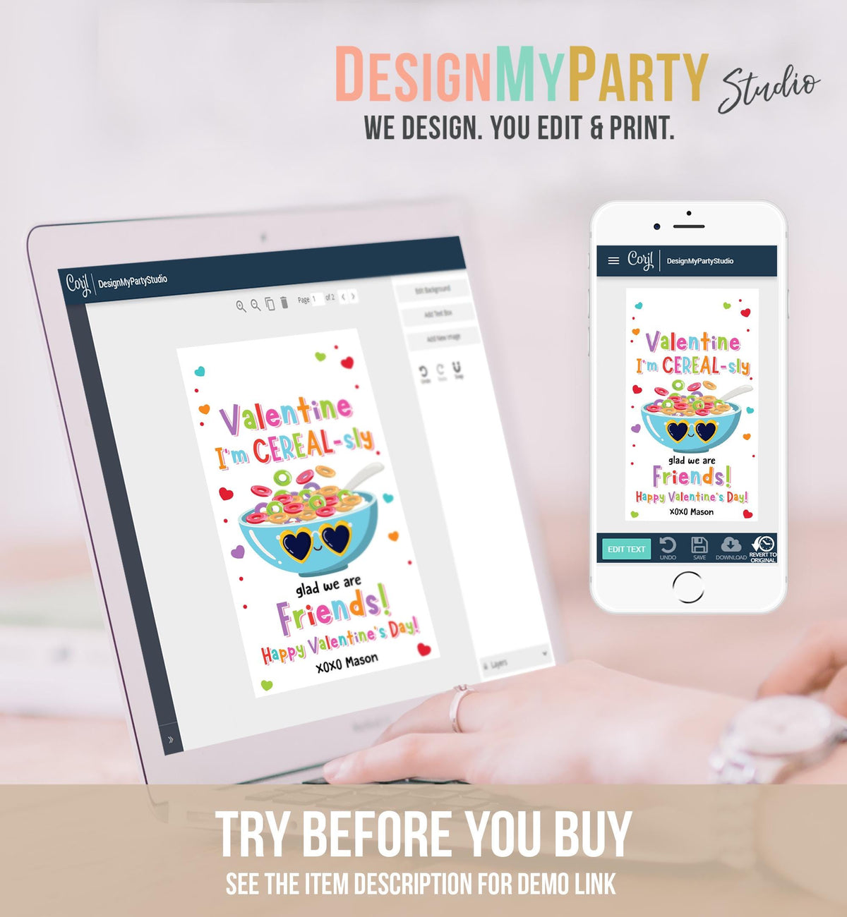 Editable I&#39;m Cereal-Sly Glad We Are Friends Valentines Day Gift Tag Valentine Breakfast Cereal Kids School Classroom Template Printable 0370