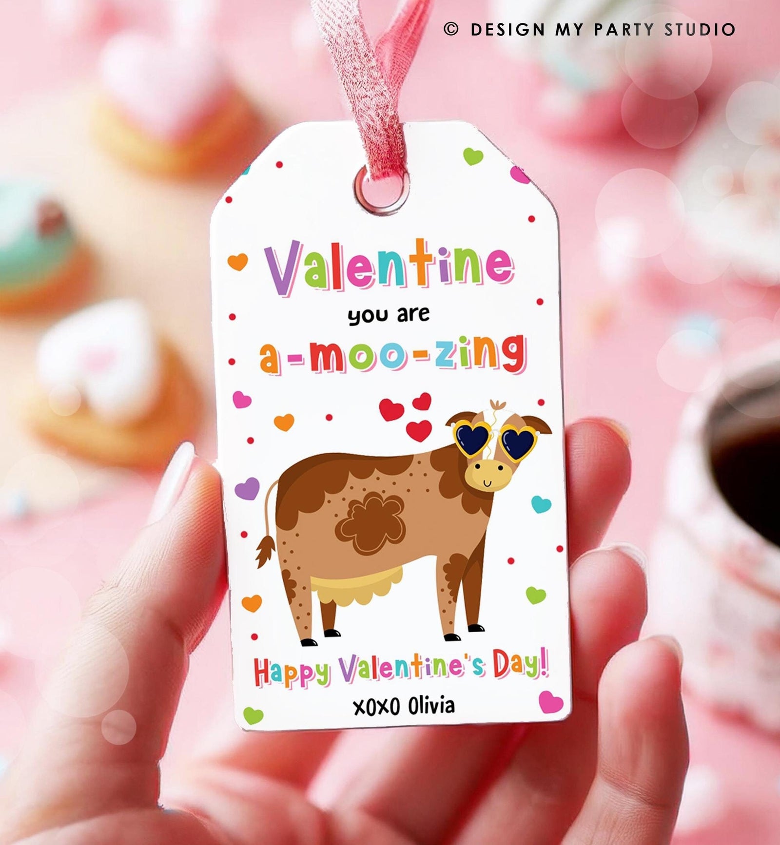 Editable Valentine You Are a-MOO-zing Valentines Day Gift Tag Valentine Cow Moo Amazing Kids School Classroom Template Printable 0370