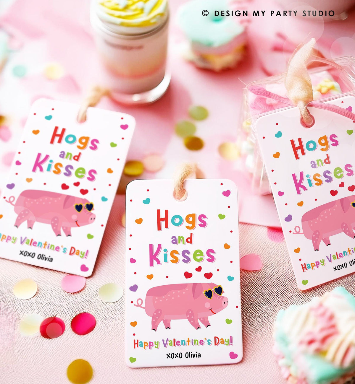 Editable Hogs and Kisses Valentines Day Gift Tag Valentine Pig Deal Farm Animals Hoggy Bacon Kids School Classroom Template Printable 0370
