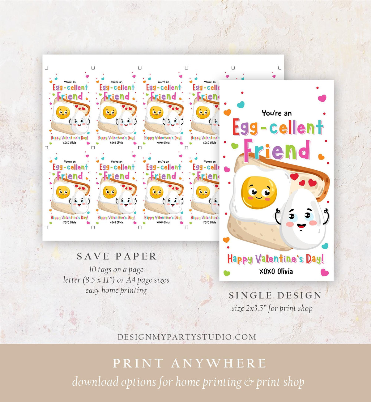 Editable You&#39;re an Egg-cellent Friend Valentines Day Gift Tag Valentine Fried Egg Sunny Side Up School Classroom Template Printable 0370