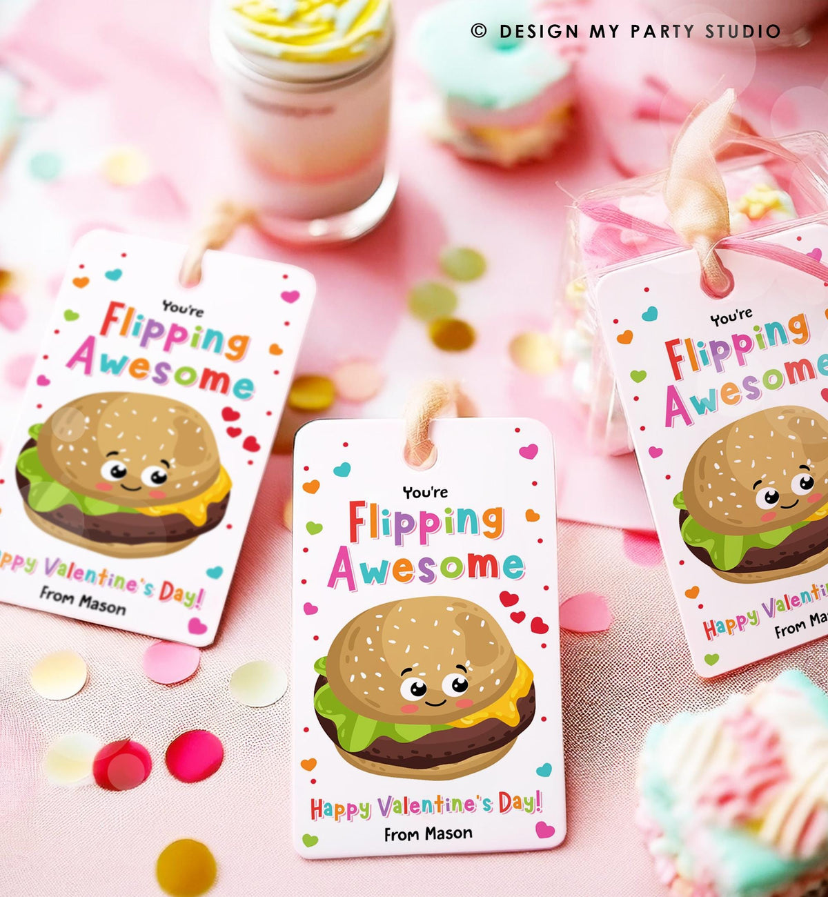 Editable You&#39;re Flipping Awesome Valentines Day Gift Tag Valentine Hamburger Fast Food Fastfood School Classroom Template Printable 0370