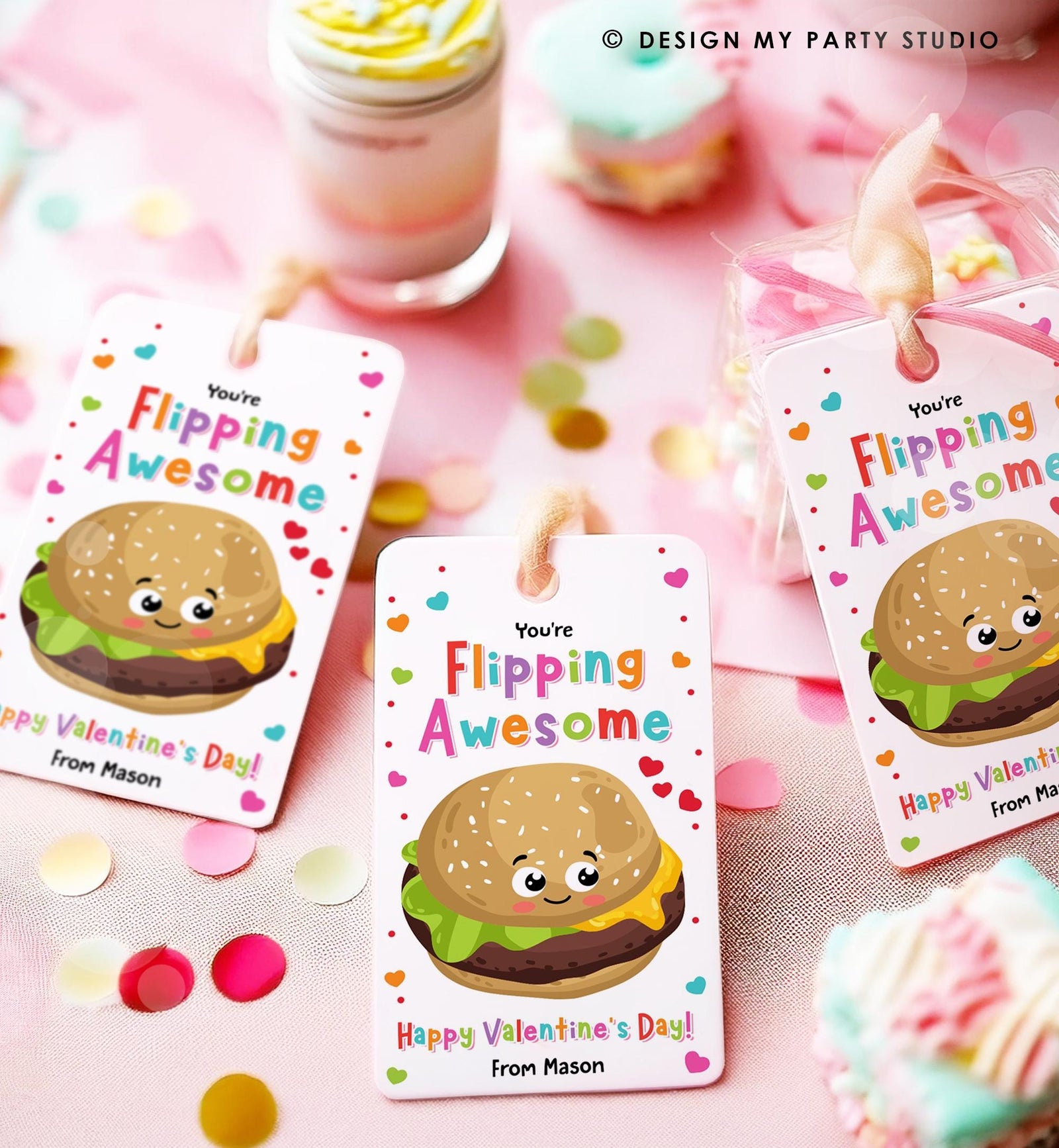 Editable You're Flipping Awesome Valentines Day Gift Tag Valentine Hamburger Fast Food Fastfood School Classroom Template Printable 0370