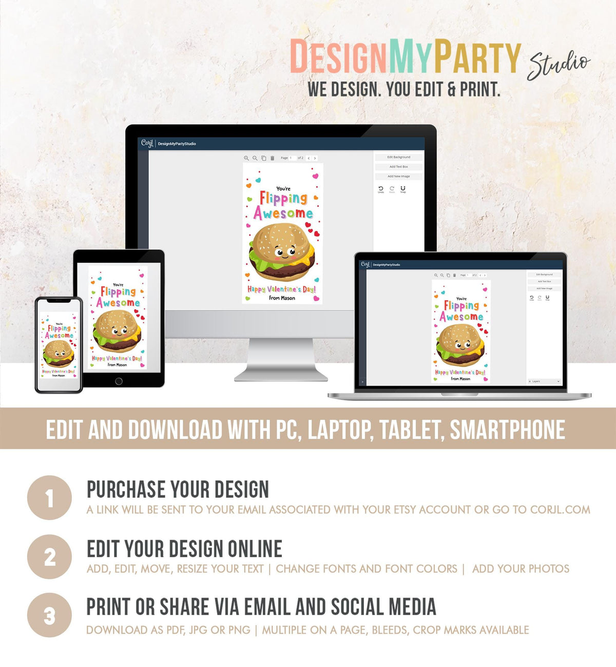 Editable You&#39;re Flipping Awesome Valentines Day Gift Tag Valentine Hamburger Fast Food Fastfood School Classroom Template Printable 0370