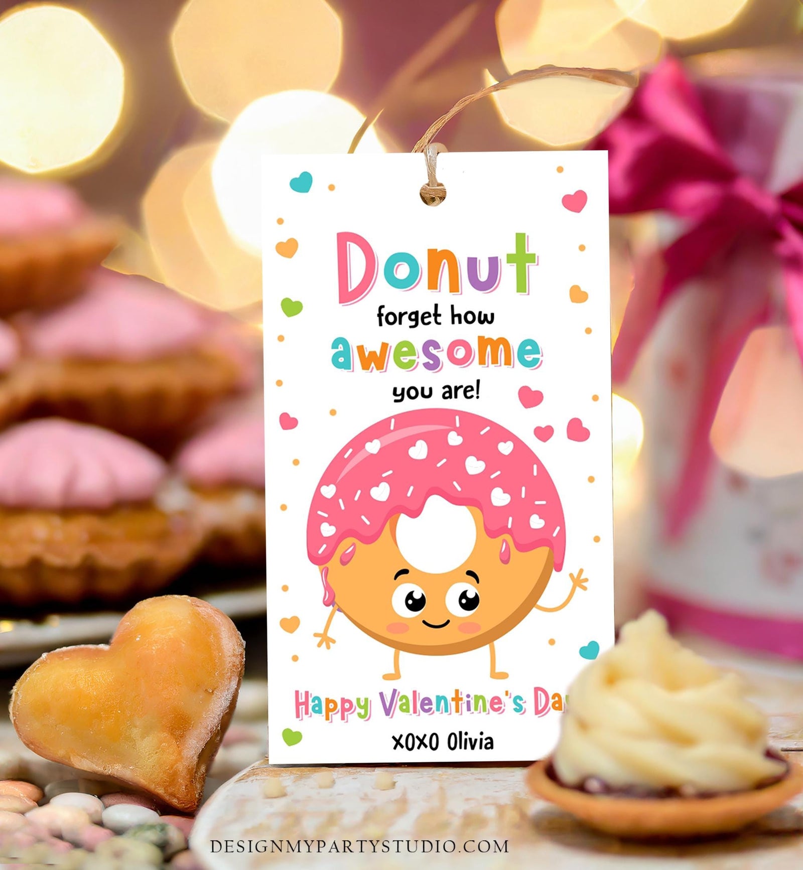 Editable Donut Forget How Awesome You Are Valentines Day Gift Tag Valentine Sweets Candy Donuts School Classroom Template Printable 0370