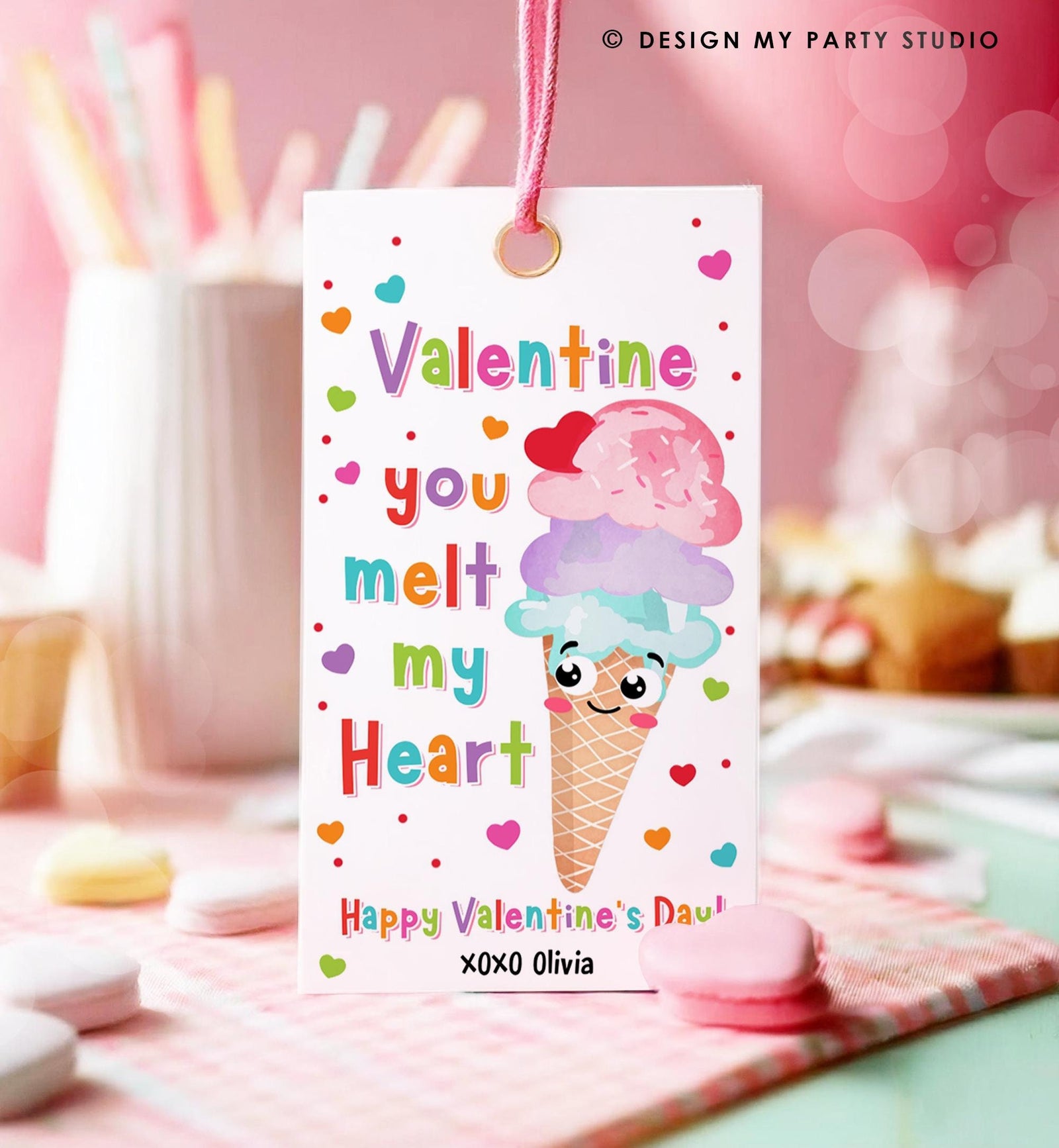 Editable Ice Cream Valentines Day Gift Tag Valentine You Melt My Heart Here's the Scoop Candy Heart School Classroom Template Printable 0370