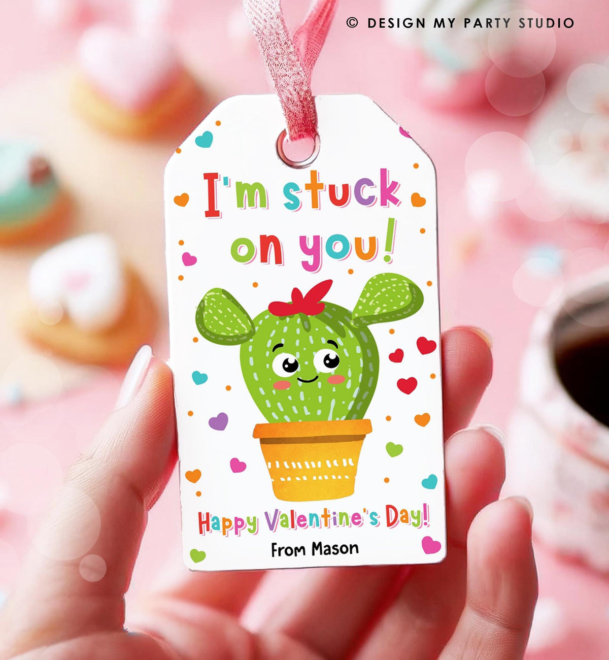 Editable I&#39;m Stuck on You Valentines Day Gift Tag Cactus Fiesta Succulent You Rock Card Favor Kids School Classroom Template Printable 0370