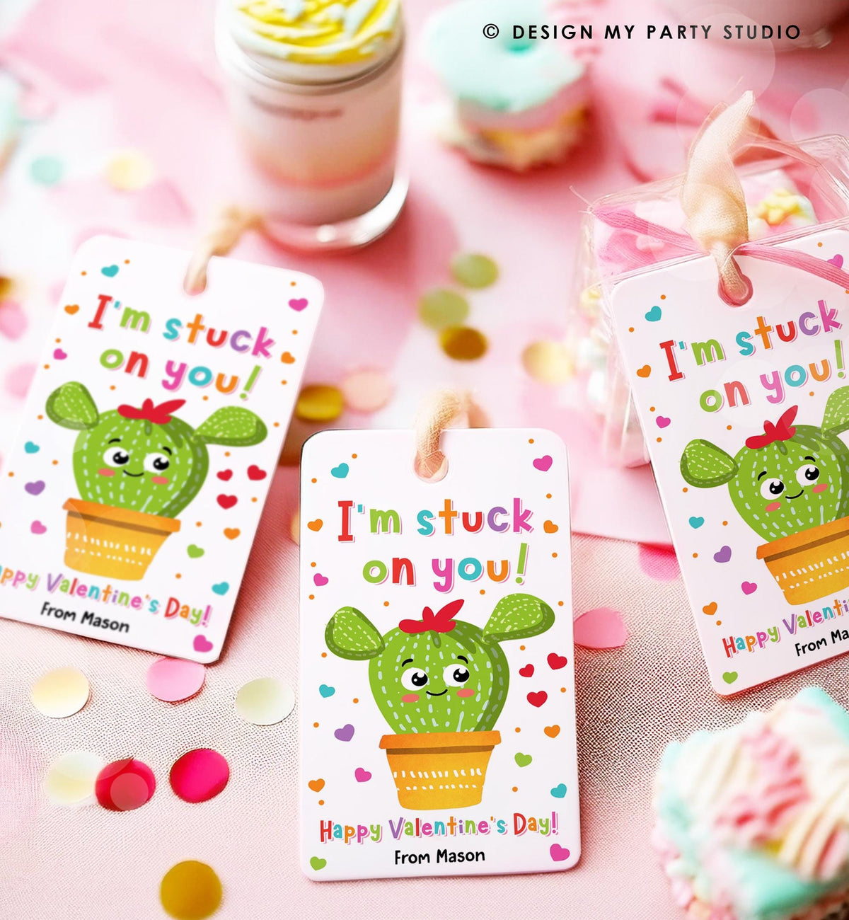 Editable I&#39;m Stuck on You Valentines Day Gift Tag Cactus Fiesta Succulent You Rock Card Favor Kids School Classroom Template Printable 0370