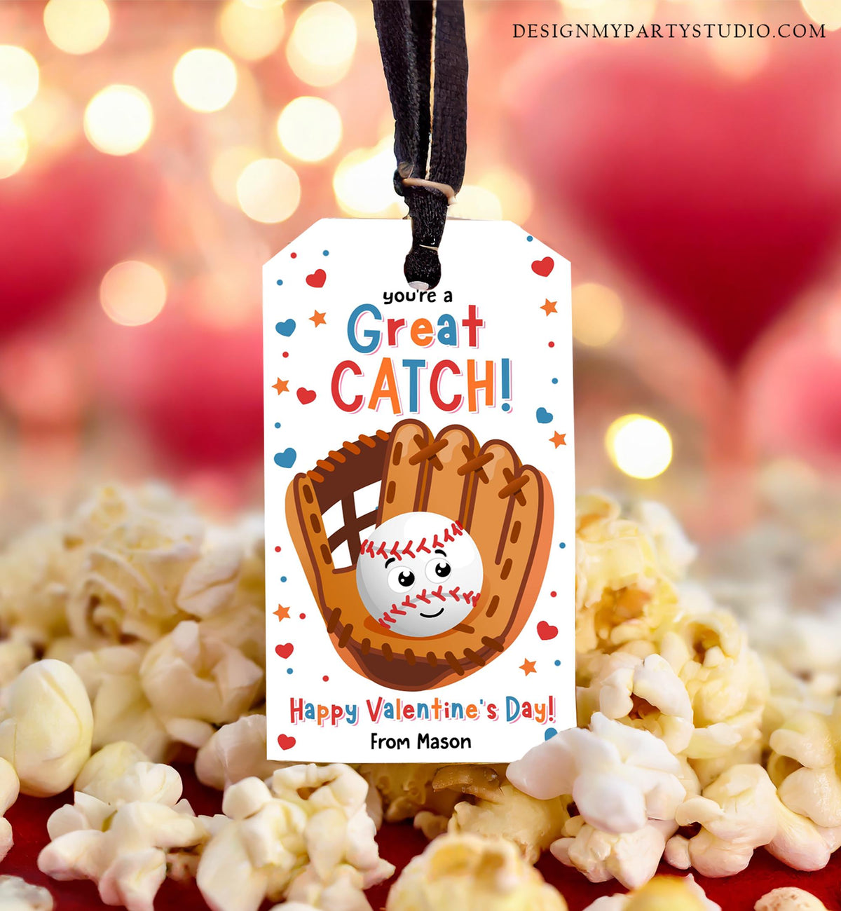 Editable You&#39;re a Great Catch Valentines Day Gift Tag American Baseball Ball Glove Bat Card Kids School Classroom Template Printable 0370