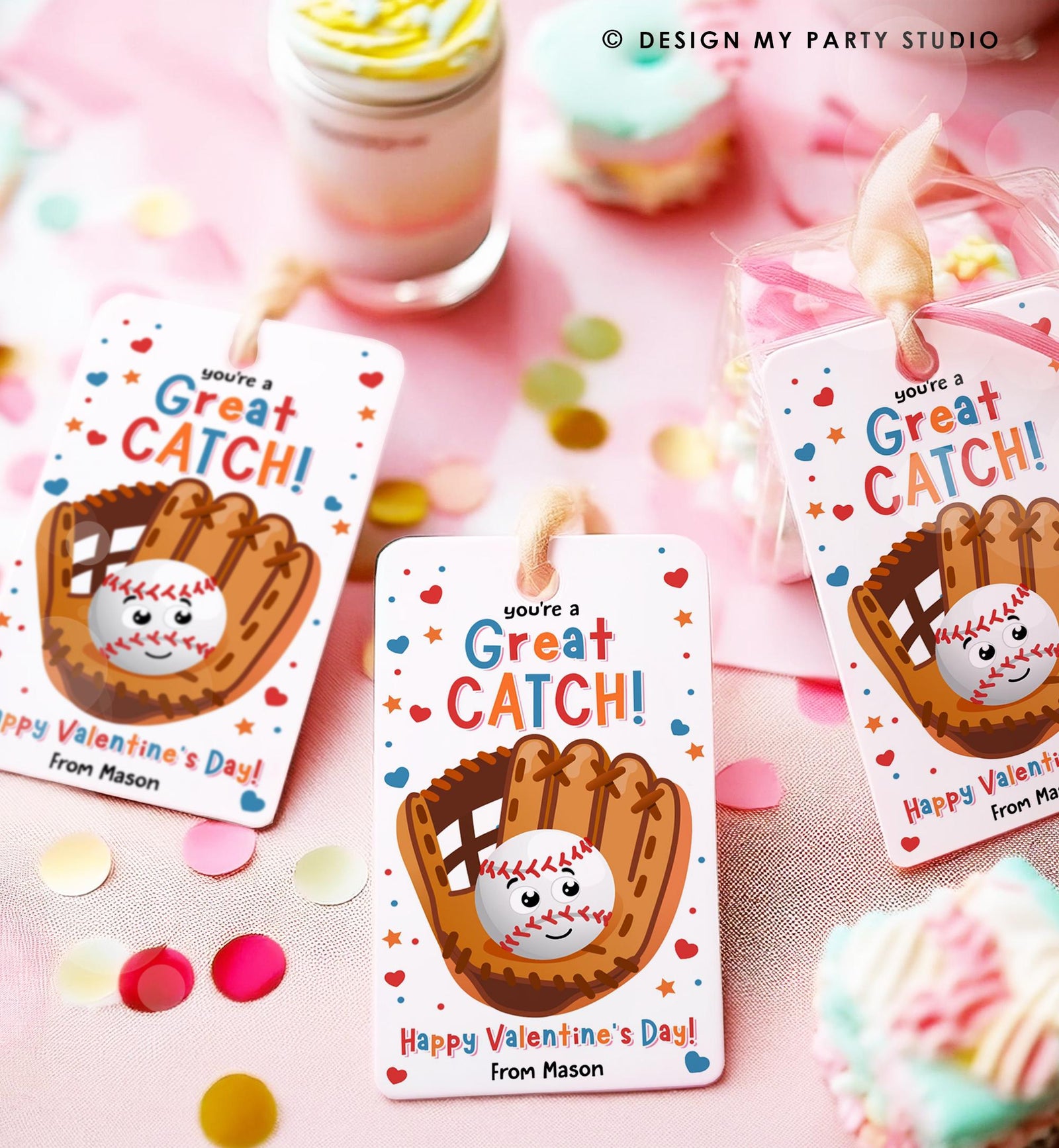 Editable You're a Great Catch Valentines Day Gift Tag American Baseball Ball Glove Bat Card Kids School Classroom Template Printable 0370
