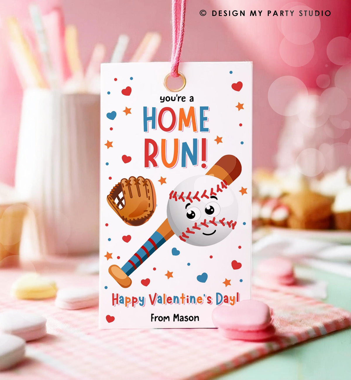 Editable You&#39;re a Home Run Valentines Day Gift Tag American Baseball Ball Glove Bat Card Kids School Classroom Template Printable 0370