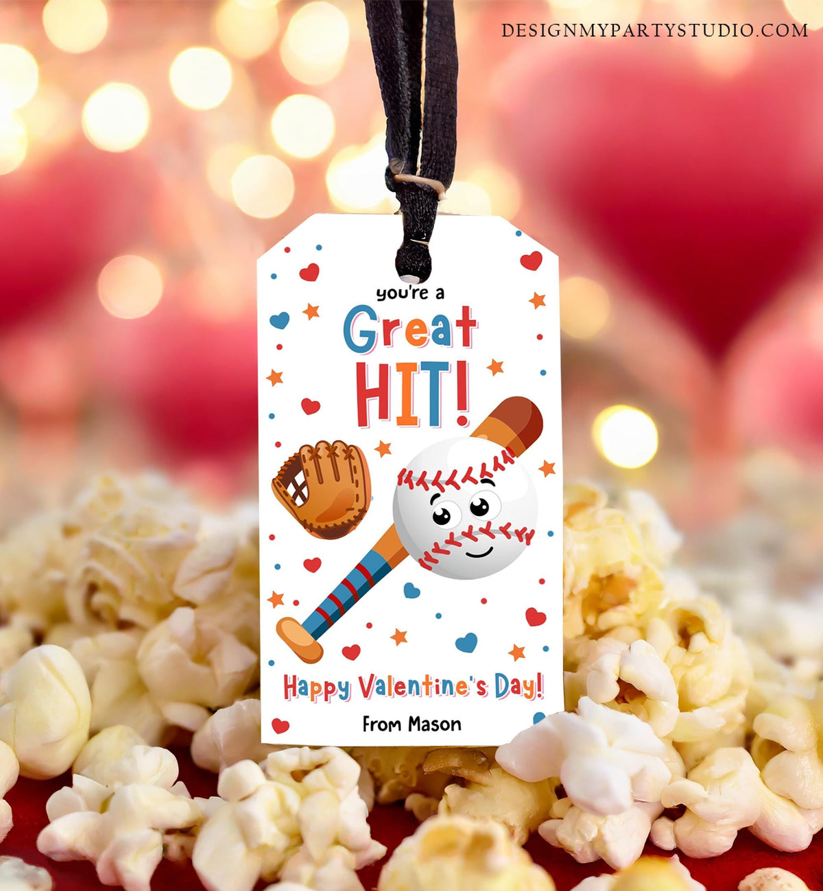 Editable You&#39;re a Great Hit Valentines Day Gift Tag American Baseball Ball Glove Bat Card Kids School Classroom Template Printable 0370