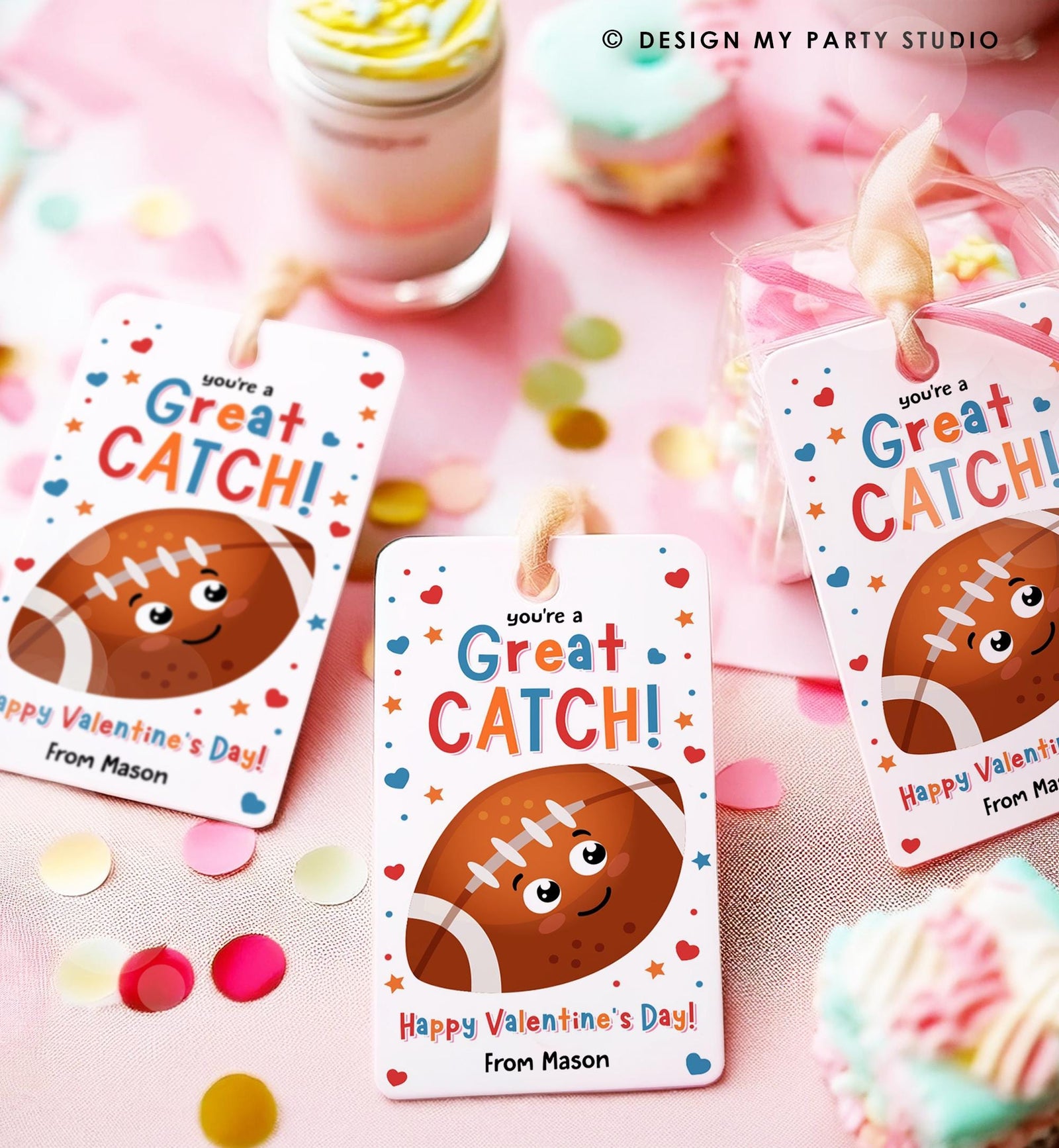 Editable You're a Great Catch Valentines Day Gift Tag Rugby American Football Ball Touchdown Kids School Classroom Template Printable 0370