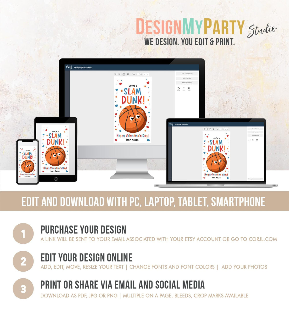 Editable You&#39;re a Slam Dunk Valentines Day Gift Tag Basketball Ball Net Alley-oop Pass Card Kids School Classroom Template Printable 0370