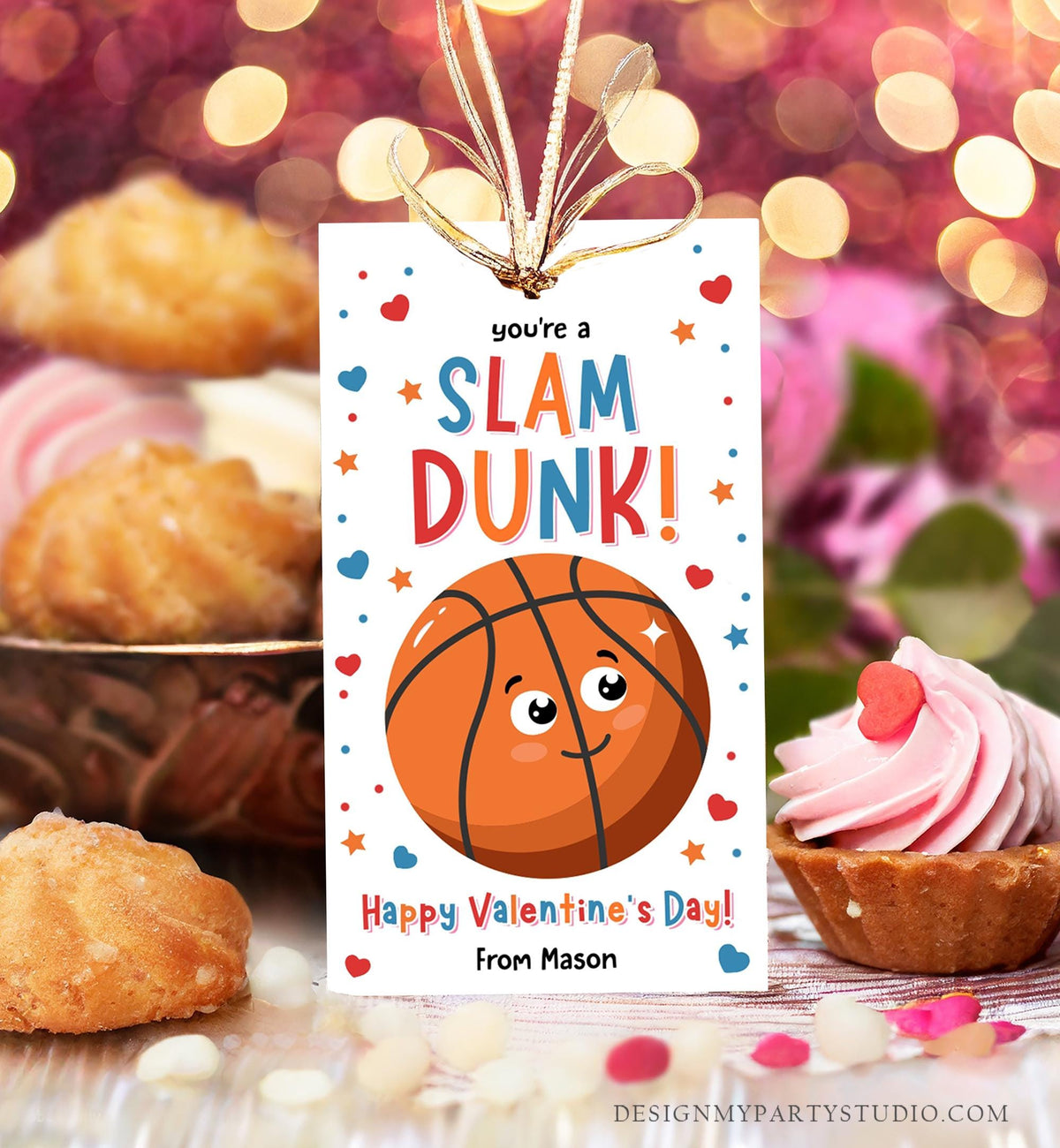 Editable You&#39;re a Slam Dunk Valentines Day Gift Tag Basketball Ball Net Alley-oop Pass Card Kids School Classroom Template Printable 0370