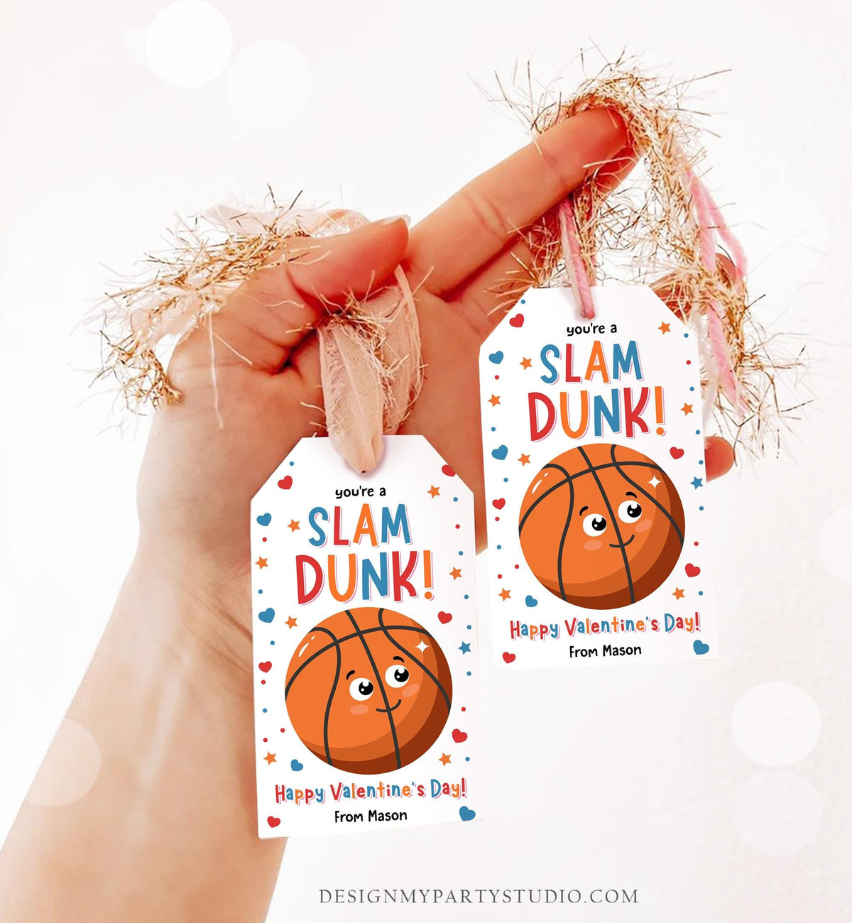 Editable You&#39;re a Slam Dunk Valentines Day Gift Tag Basketball Ball Net Alley-oop Pass Card Kids School Classroom Template Printable 0370
