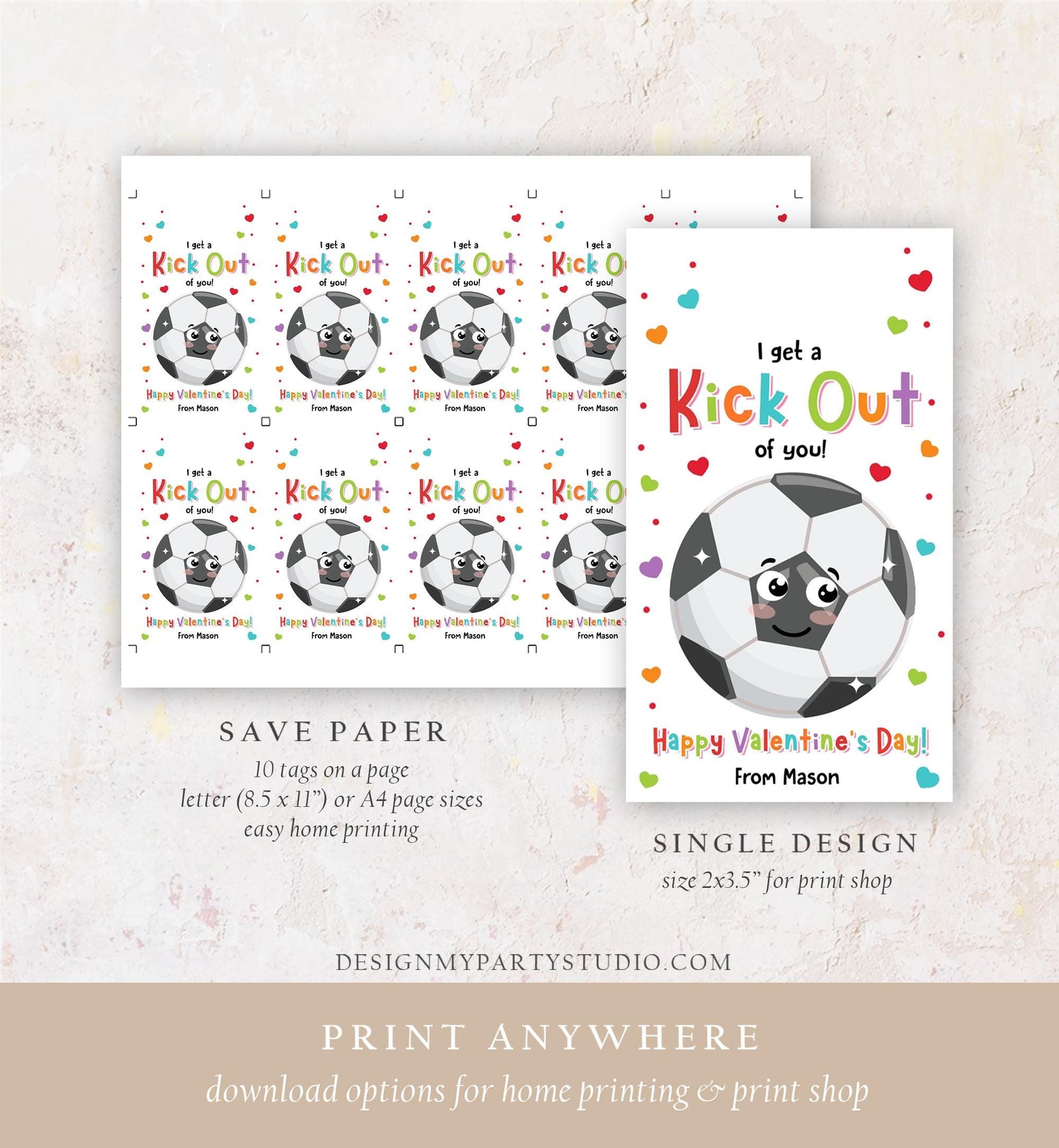 Editable I Get a Kick Out of You Valentines Day Gift Tag Soccer Football Goals Keeper Card Kids School Classroom Template Printable 0370