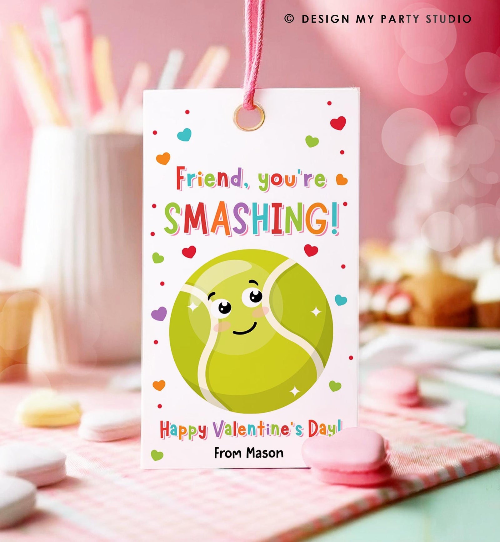 Editable Friend You Are Smashing Valentines Day Gift Tag Tennis Ball Ace Smash Favor Card Kids School Classroom Template Printable 0370
