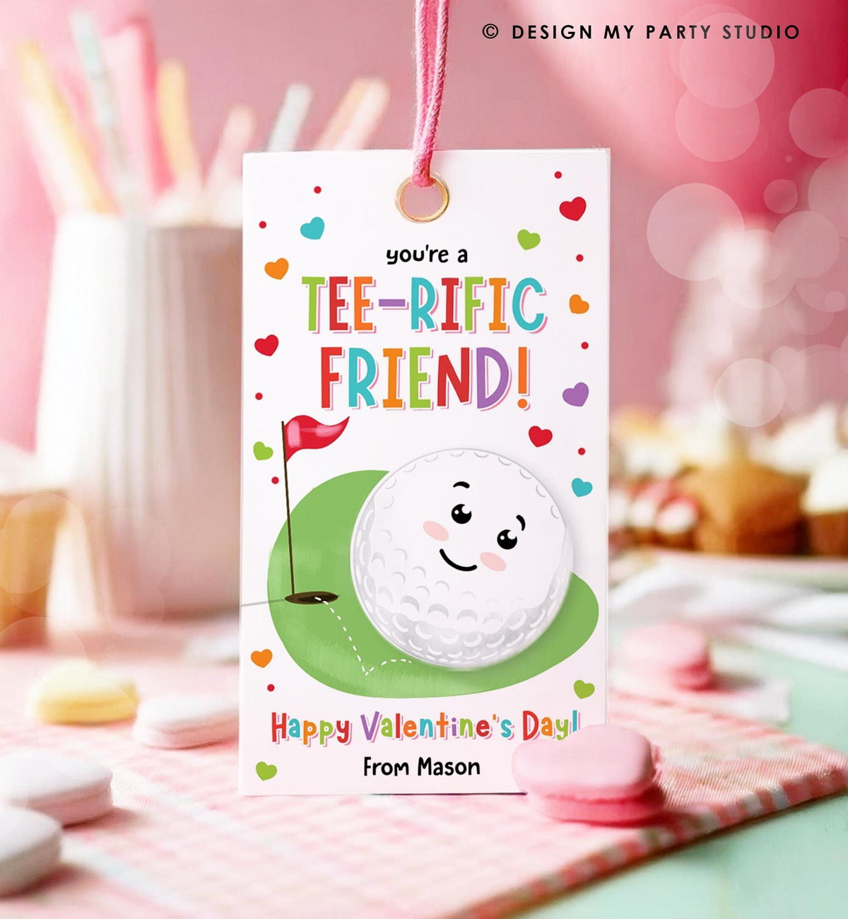 Editable You&#39;re a Tee-Rific Friend Valentines Day Gift Tag Golf Ball Hole in One Favor Card Kids School Classroom Template Printable 0370