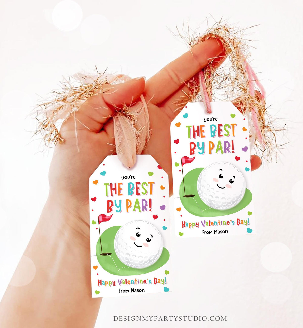Editable You&#39;re the Best by Par Friend Valentines Day Gift Tag Golf Ball Hole in One Card Kids School Classroom Template Printable 0370