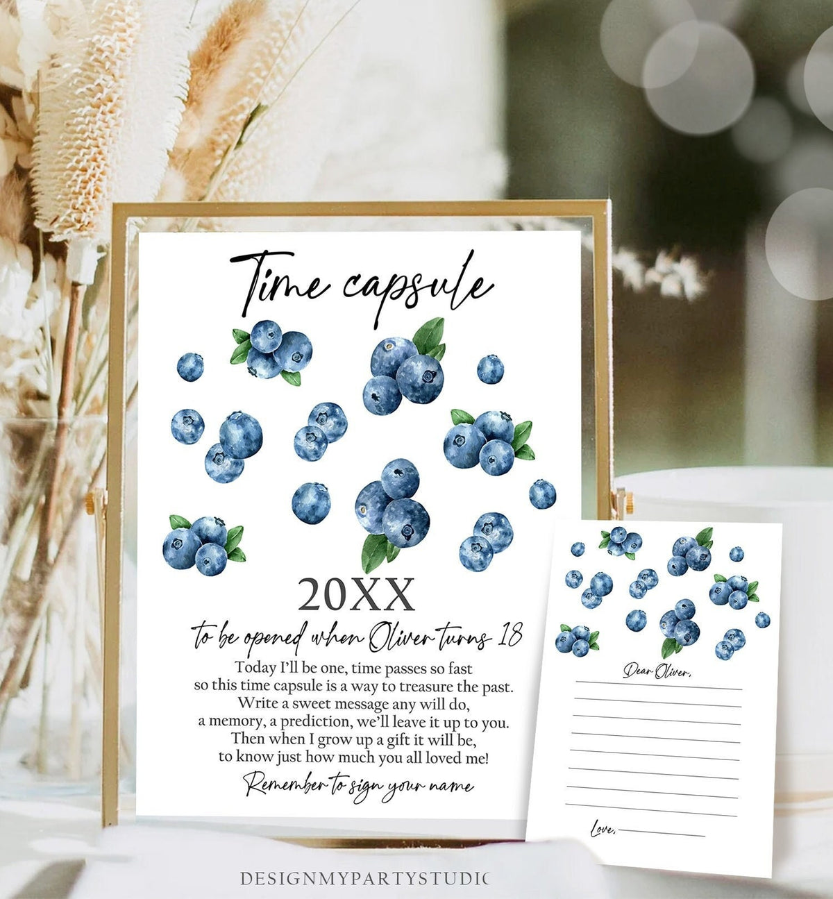 Editable Time Capsule Berry First Birthday Blueberry Party Decor Berry Sweet Party Blueberries Boy Digital Download Template Printable 0399