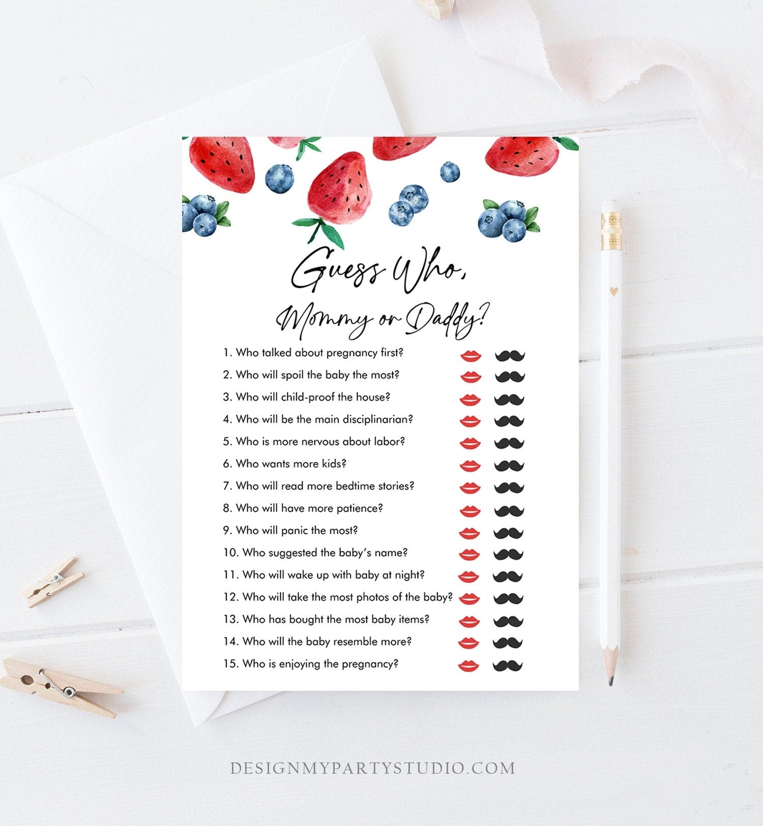 Editable Mommy or Daddy Baby Shower Game Guess Who Strawberry Blueberry Baby Shower Berry Sweet Digital Download Template Printable 0399