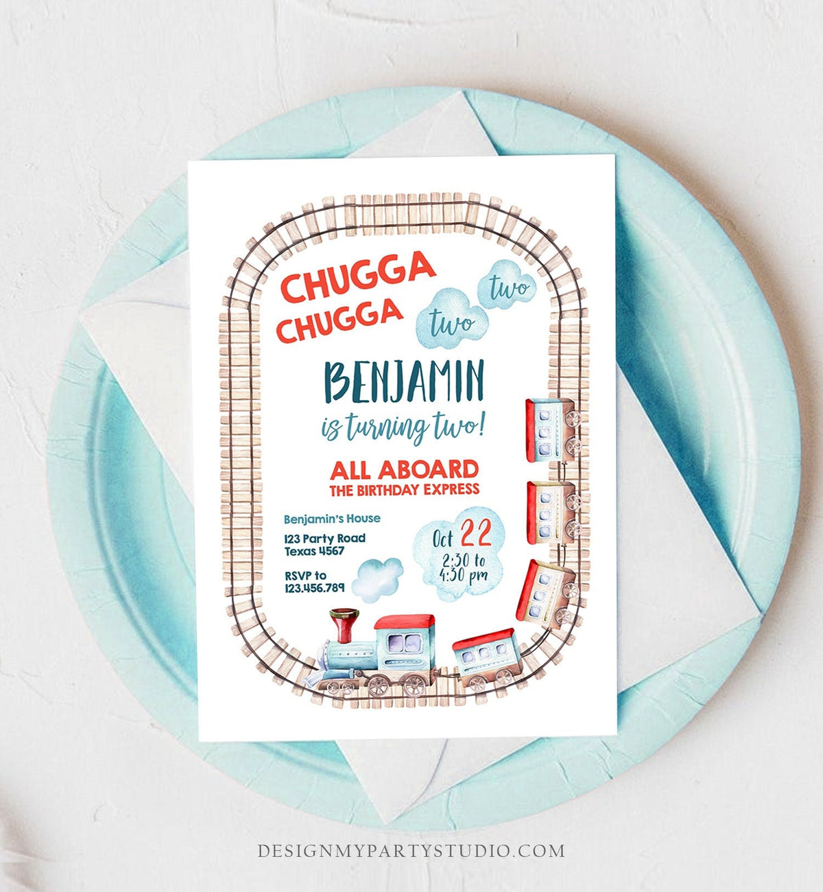 Editable Chugga Chugga Two Two Train Birthday Invitation Vintage Choo Choo Train Party Train Birthday Download Evite Template Printable 0149