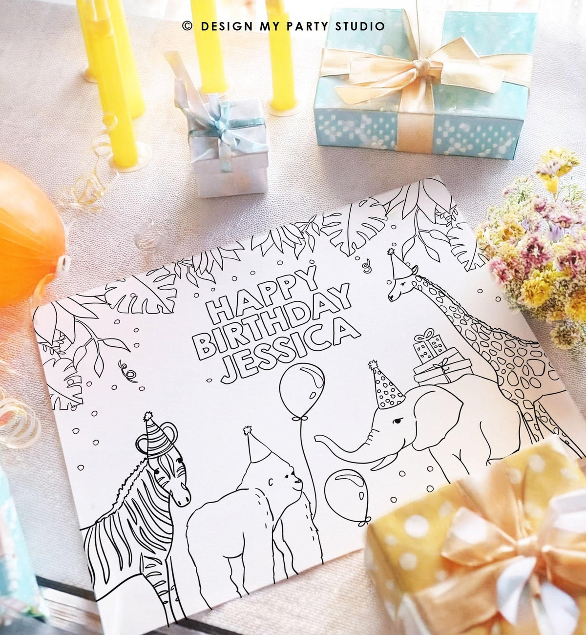 Editable Coloring Page Safari Animal Birthday Party Activity Game Wild One Birthday Zoo Jungle Party Animals Download Printable Digital 0142