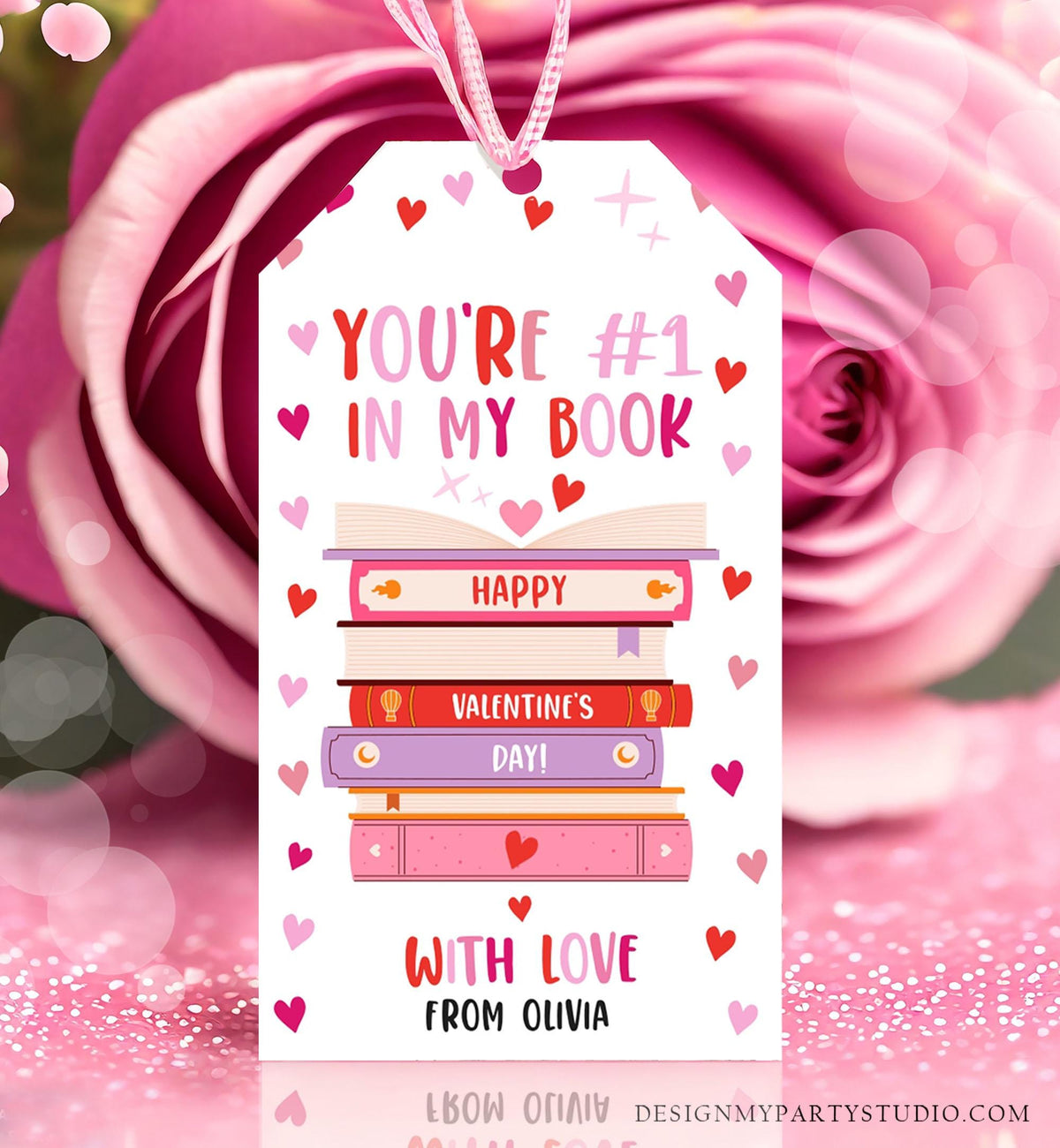 Editable Bookmark Valentine&#39;s Day Gift Tag Valentines Card #1 in My Book Valentine Kids School Class Daycare Digital Download Printable 0370