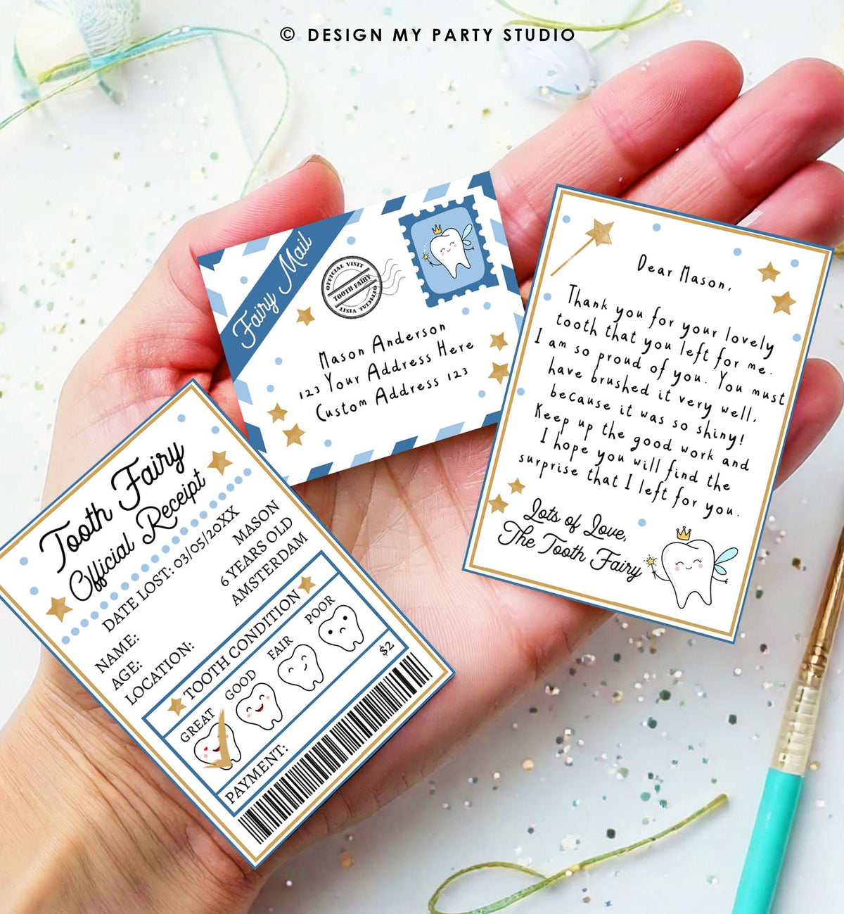 Editable Mini Tooth Fairy Set Receipt and Letter with Envelope Tooth Fairy Kit Lost Tooth Fairy Note Boys Digital Template Printable 0526